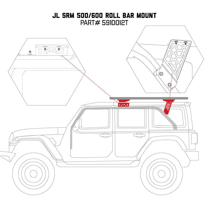 5910013T SRM Roll Bar Mounting Kit Jeep JLU Mount Textured Black 2018-2026 Jeep Wrangler Go Rhino