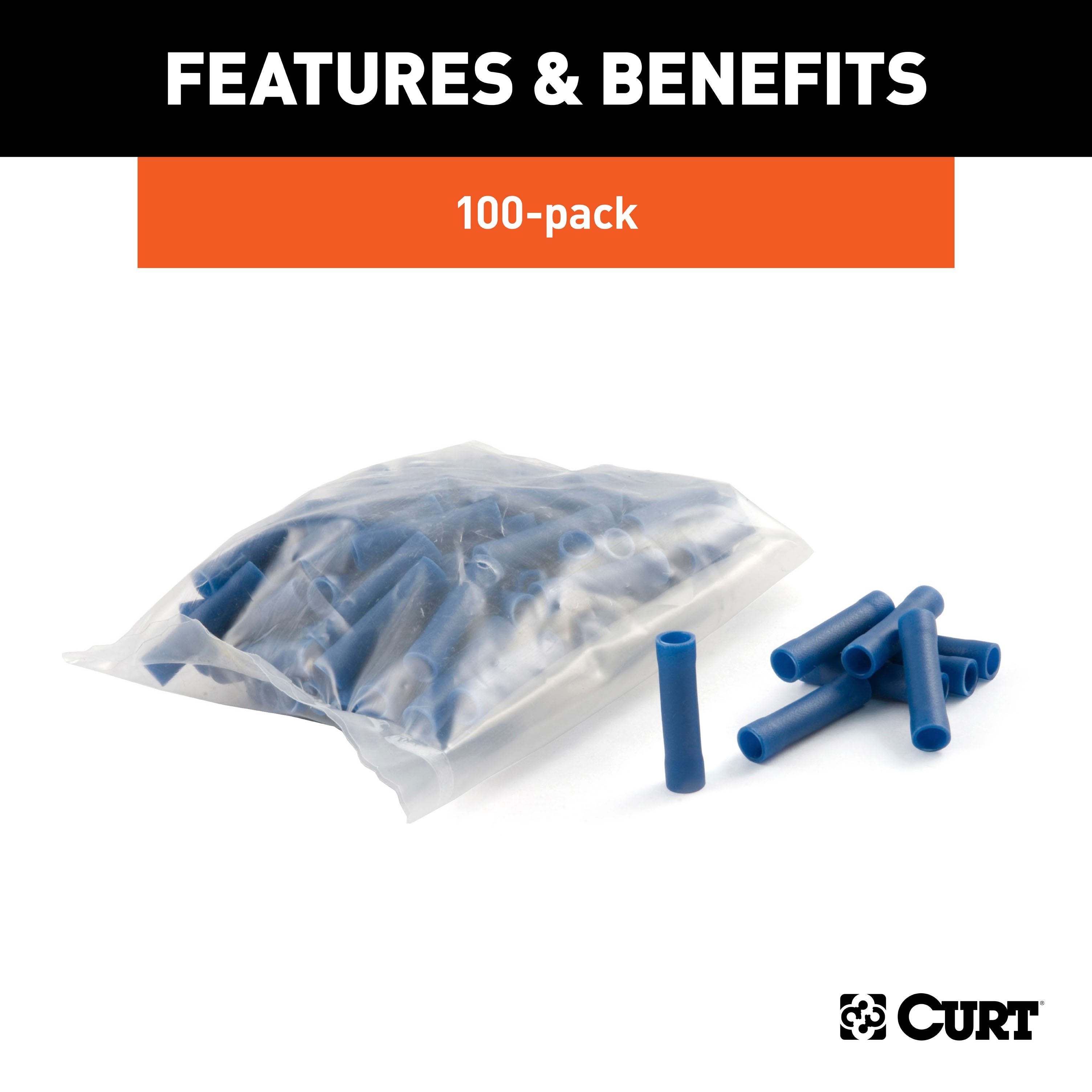 CURT 16-14 Gauge Blue Vinyl-Insulated Wire Butt Connectors, 100-Pack Model 59422