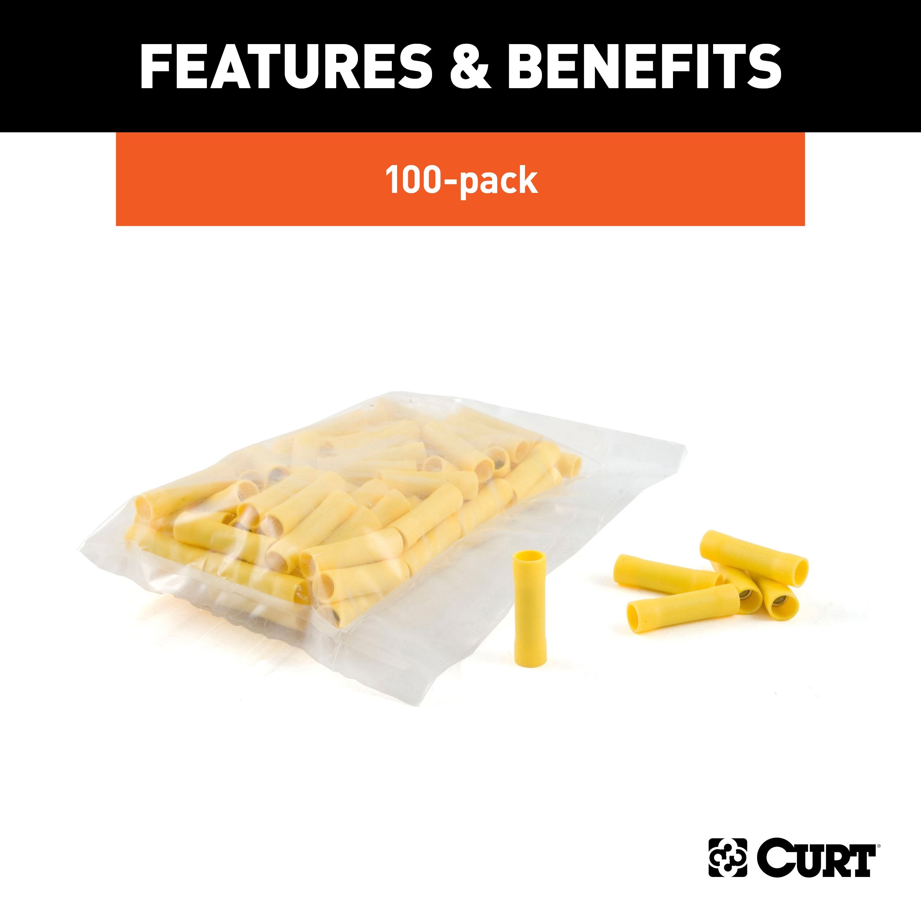 CURT 12-10 Gauge Yellow Vinyl-Insulated Wire Butt Connectors, 100-Pack Model 59423