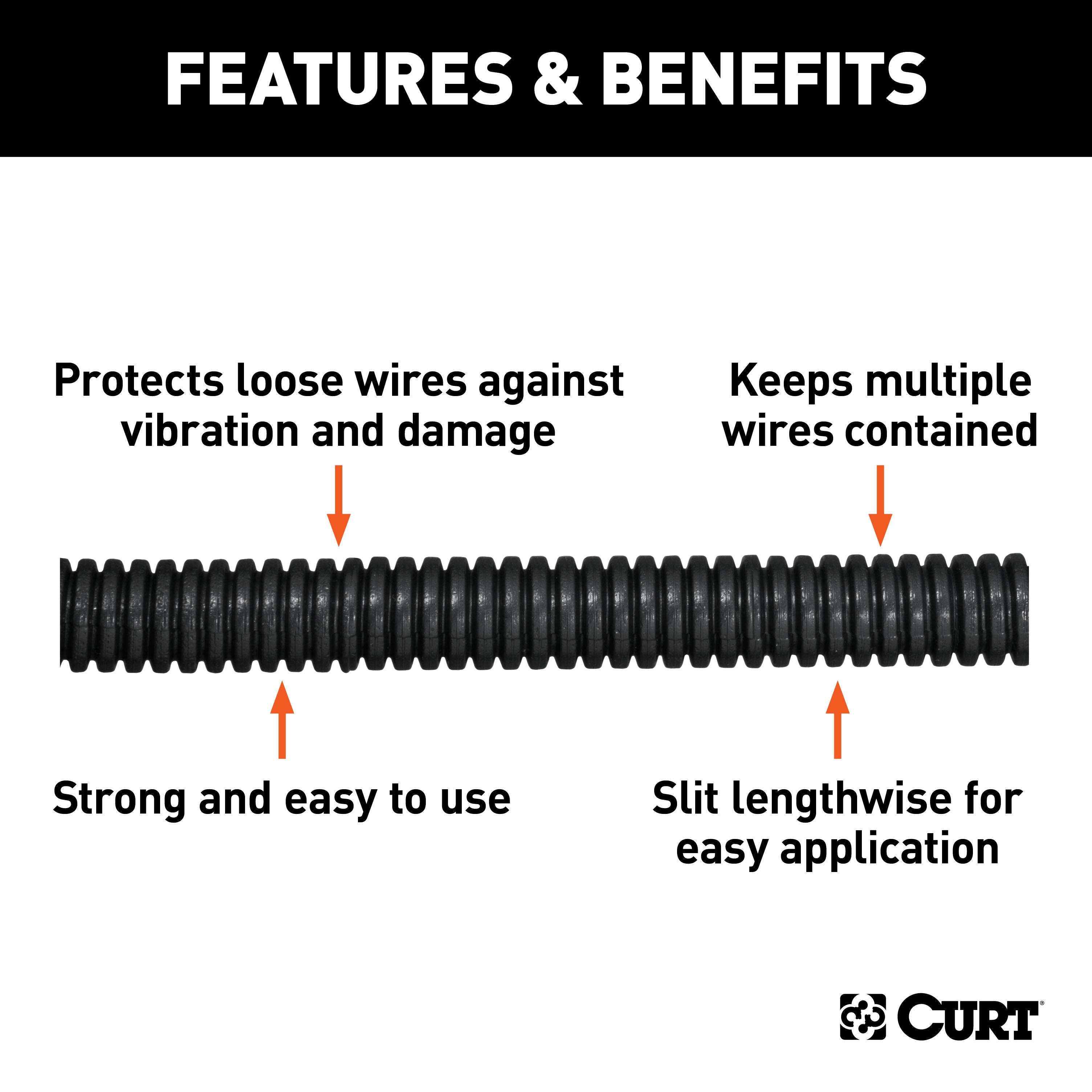 CURT 3/8-Inch x 25-Foot Black Plastic Automotive Trailer Wire Protection Sleeve Wrap Model 59825