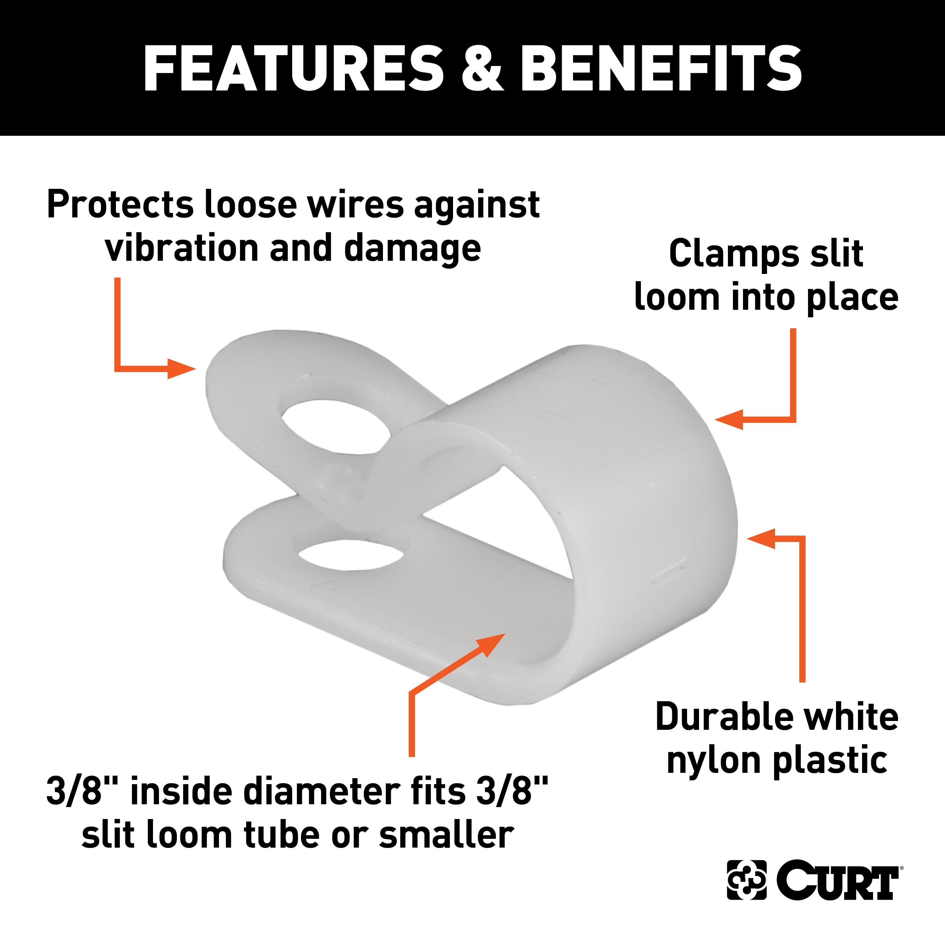 CURT 3/8-Inch Convoluted Slit Loom Wire Protection Tube Clamps, 25-Pack Model 59828
