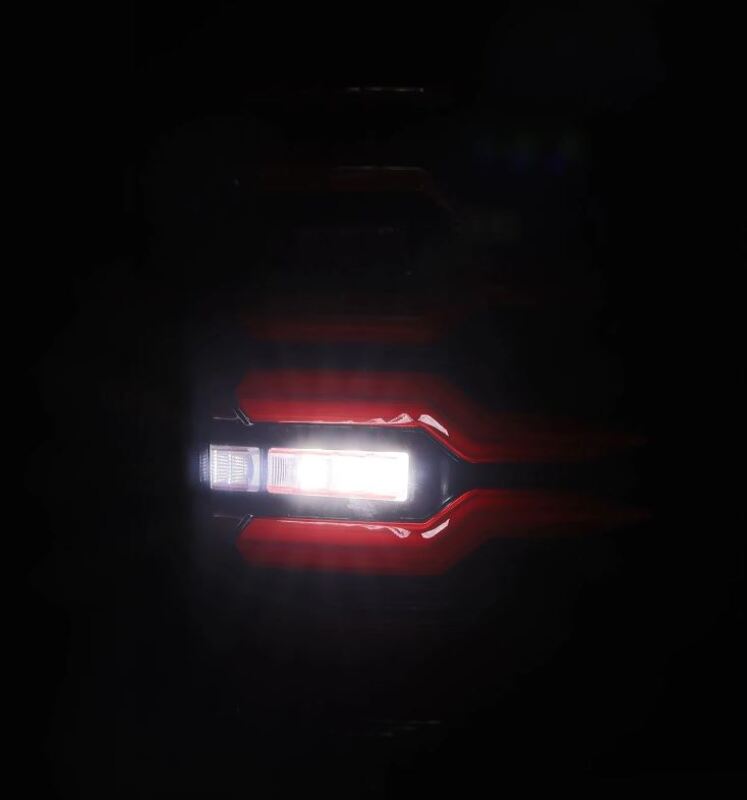 AlphaRex Luxx-Series LED tail lights for 07-14 Chevrolet Silverado, featuring a sleek black and red design.