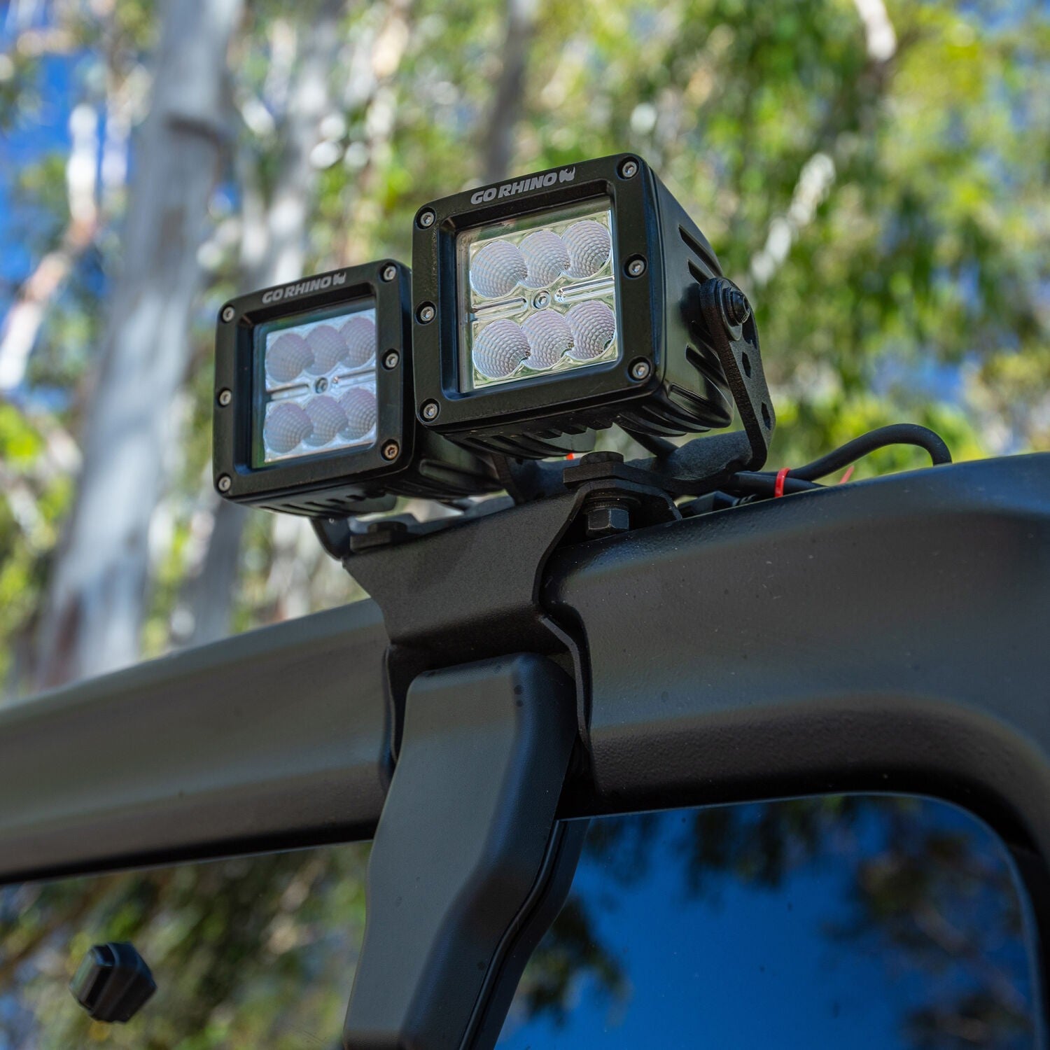 XE Hard Top Light Mount for two 3 Inch x 3 Inch LED Cube Lights Textured Black 2018-2026 Jeep Wrangler JL 2020-2025 Jeep Gladiator Go Rhino