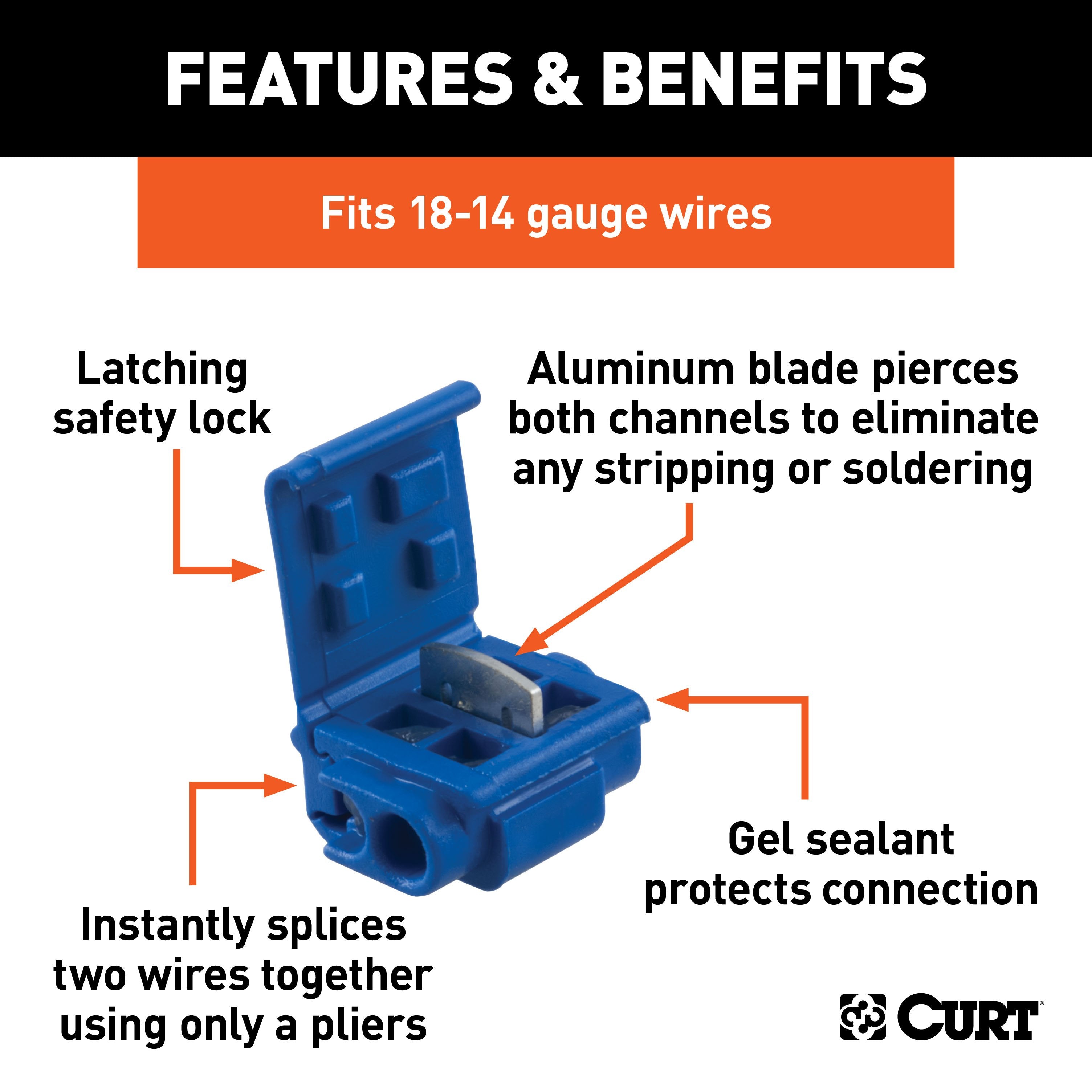 CURT 18-14 Gauge Blue Scotch Snap Lock Wire Connectors with Gel Sealant, 100-Pack Model 59956