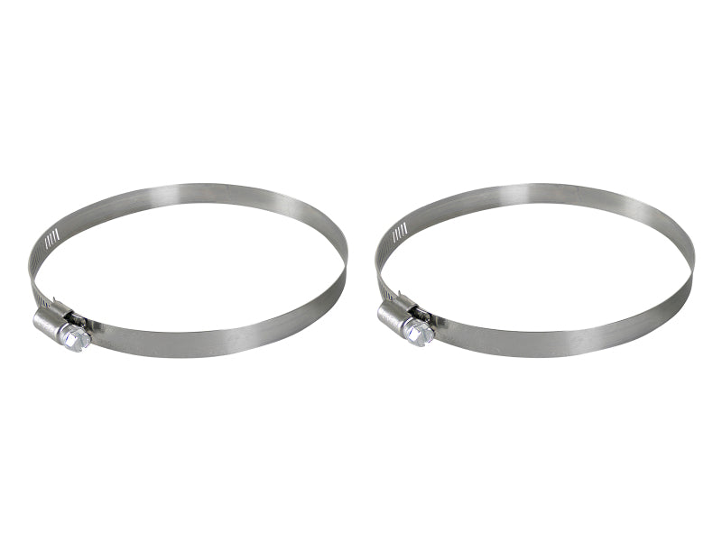 Replacement clamp kit for afe Magnum FORCE, includes two stainless steel clamps for 4-9/16 to 5-1/2 inch ID range.