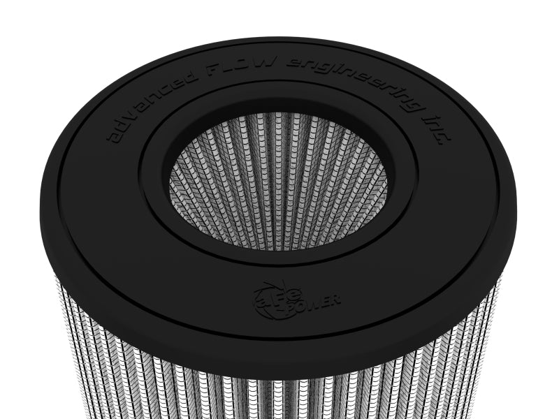 Inverted air filter with a black rubber top, designed for enhanced airflow and performance in vehicles.