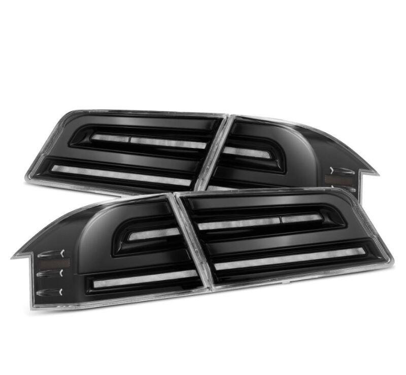 AlphaRex LUXX-Series LED tail lights for 12-21 Tesla Model S in Alpha-Black finish, enhancing style and visibility.