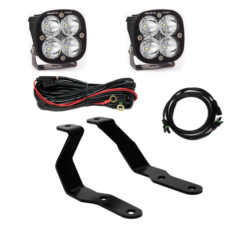 Baja Designs A-Pillar Kit for 2019+ Ford Ranger includes LED lights, wiring harness, and mounting brackets for enhanced visibility.