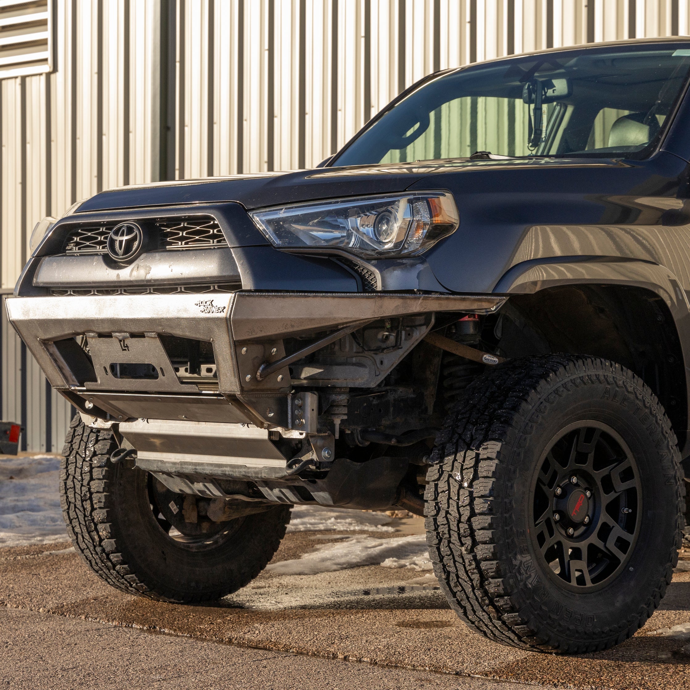 4Runner Rock Runner front bumper for 5th Gen models with 1-inch body lift, showcasing rugged design and offroad readiness.