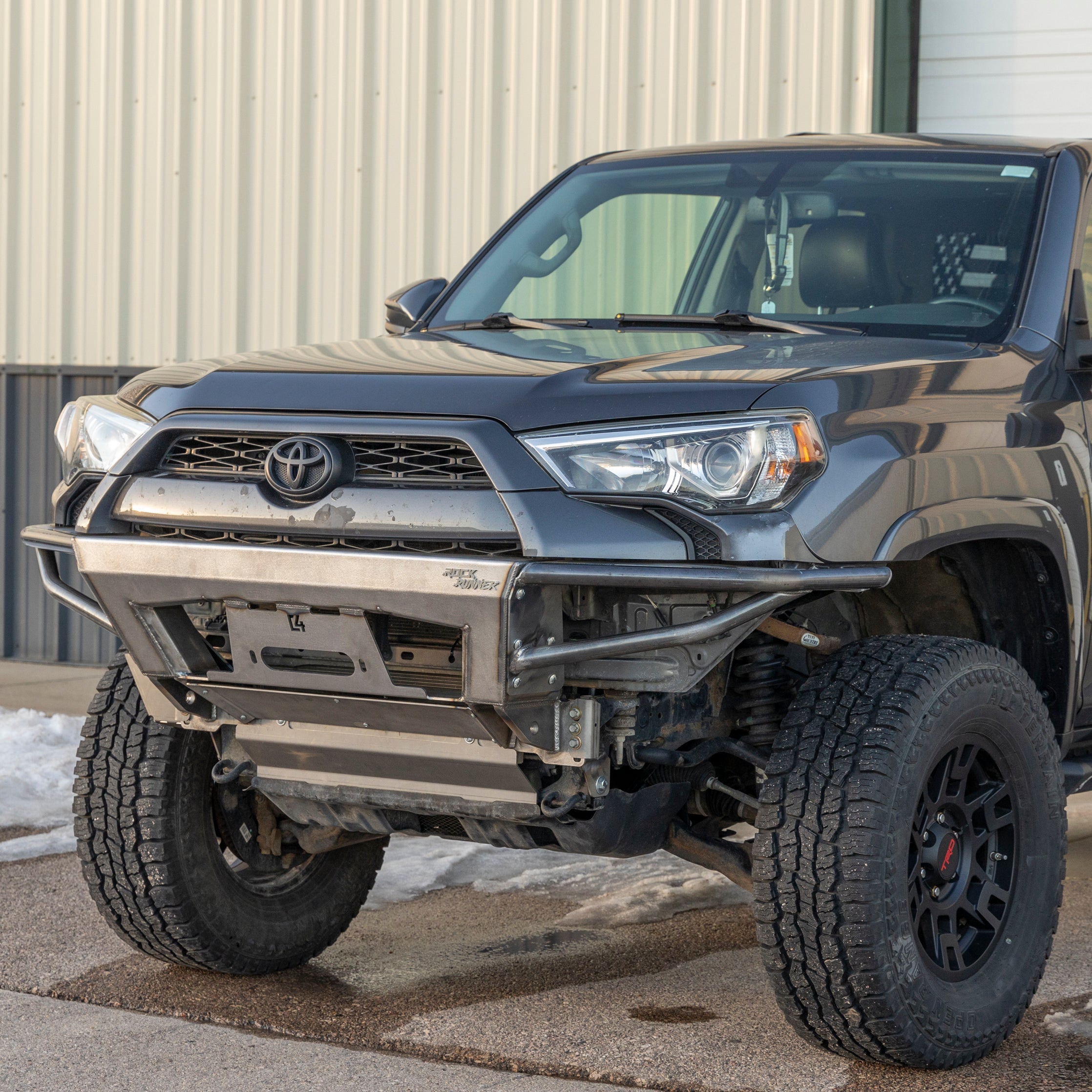 4Runner Rock Runner front bumper for 5th Gen models with 1-inch body lift, enhancing offroad capability and protection.