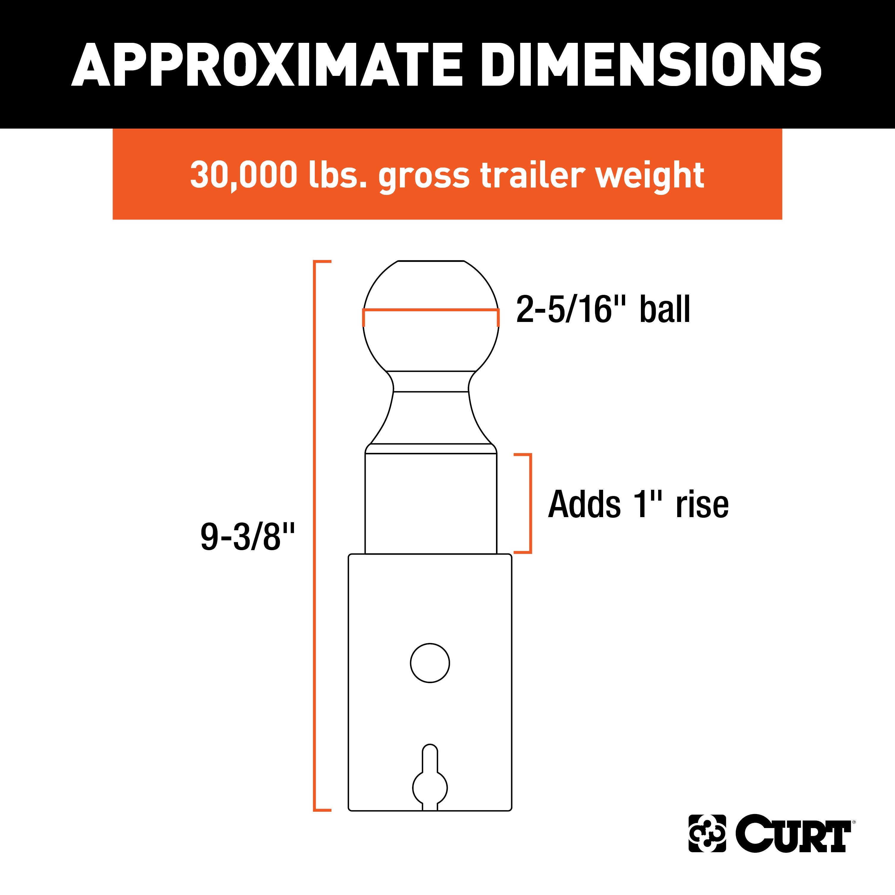 CURT Double Lock Riser Gooseneck Ball, 1-Inch Rise, 30,000 lbs, 2-5/16-In. Diameter Model 60603