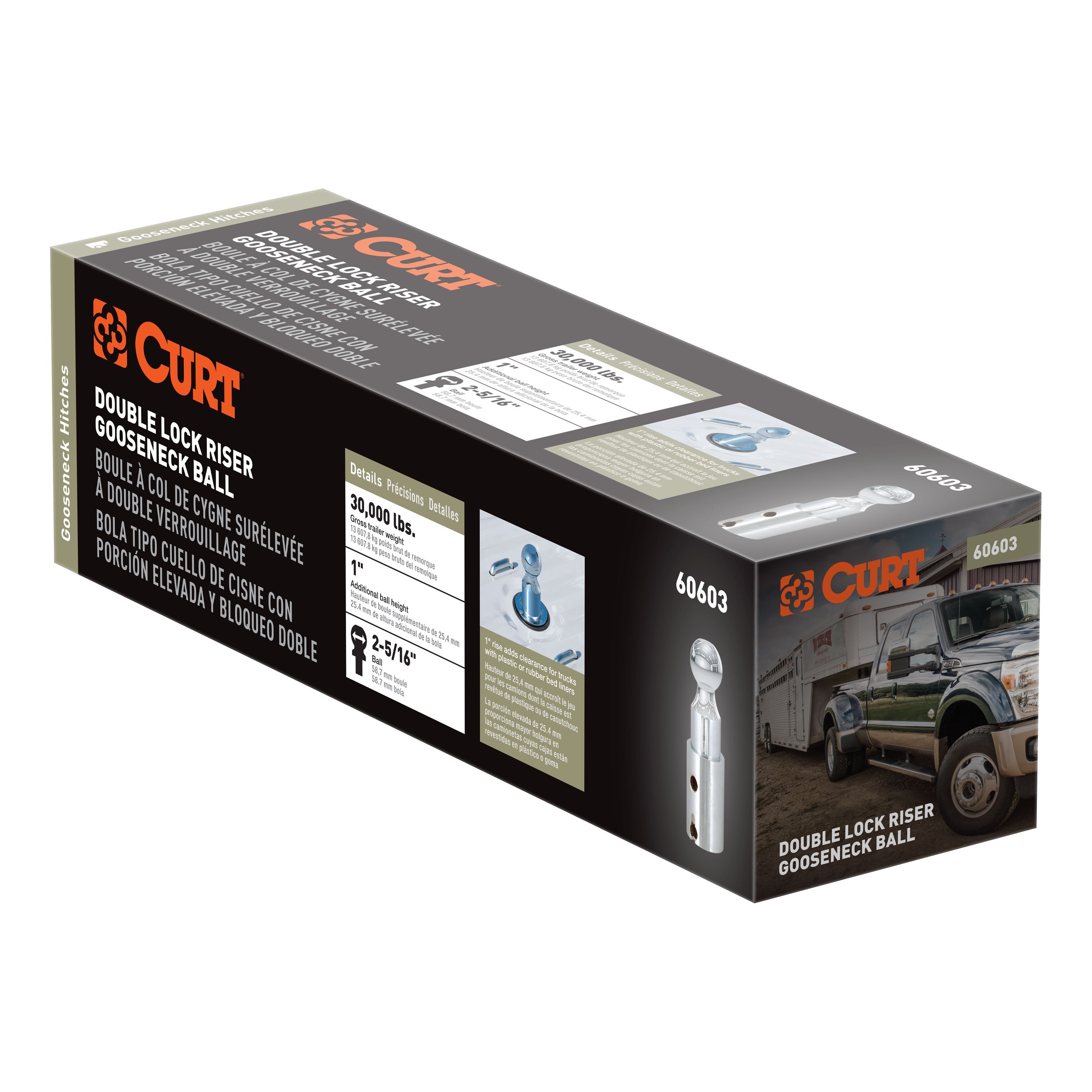 CURT Double Lock Riser Gooseneck Ball, 1-Inch Rise, 30,000 lbs, 2-5/16-In. Diameter Model 60603