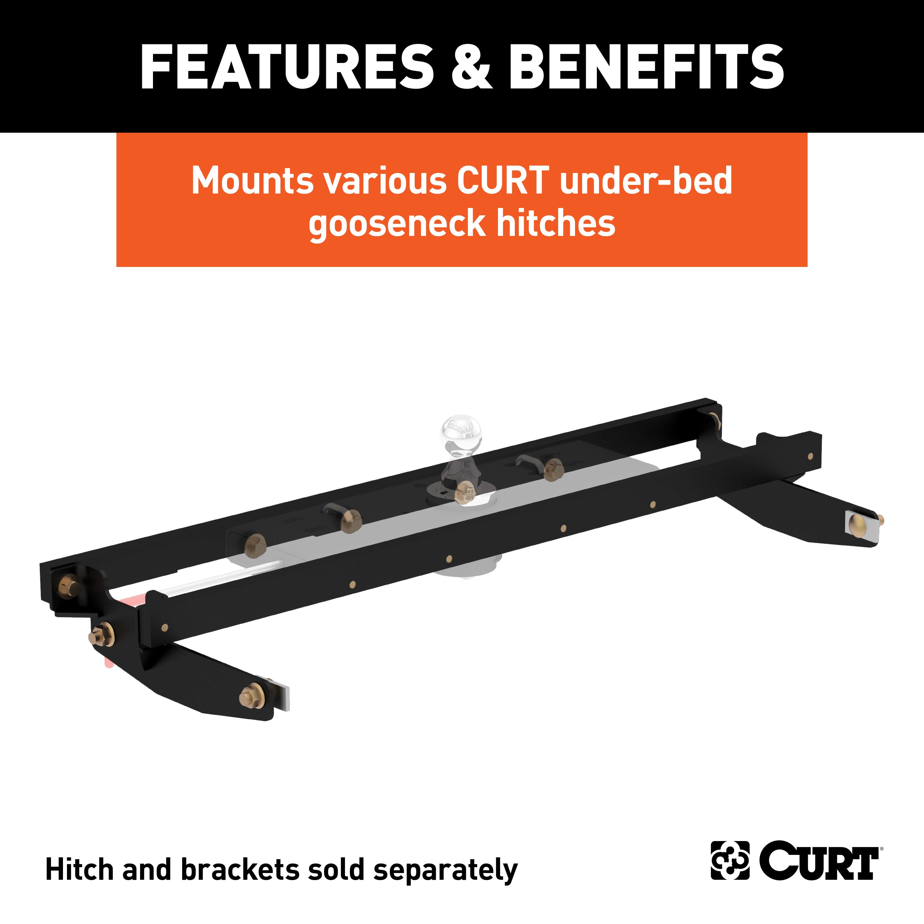 CURT Double Lock Gooseneck Installation Brackets, Fits Select Chevrolet Silverado, GMC Sierra 2500, 3500 HD Model 60604