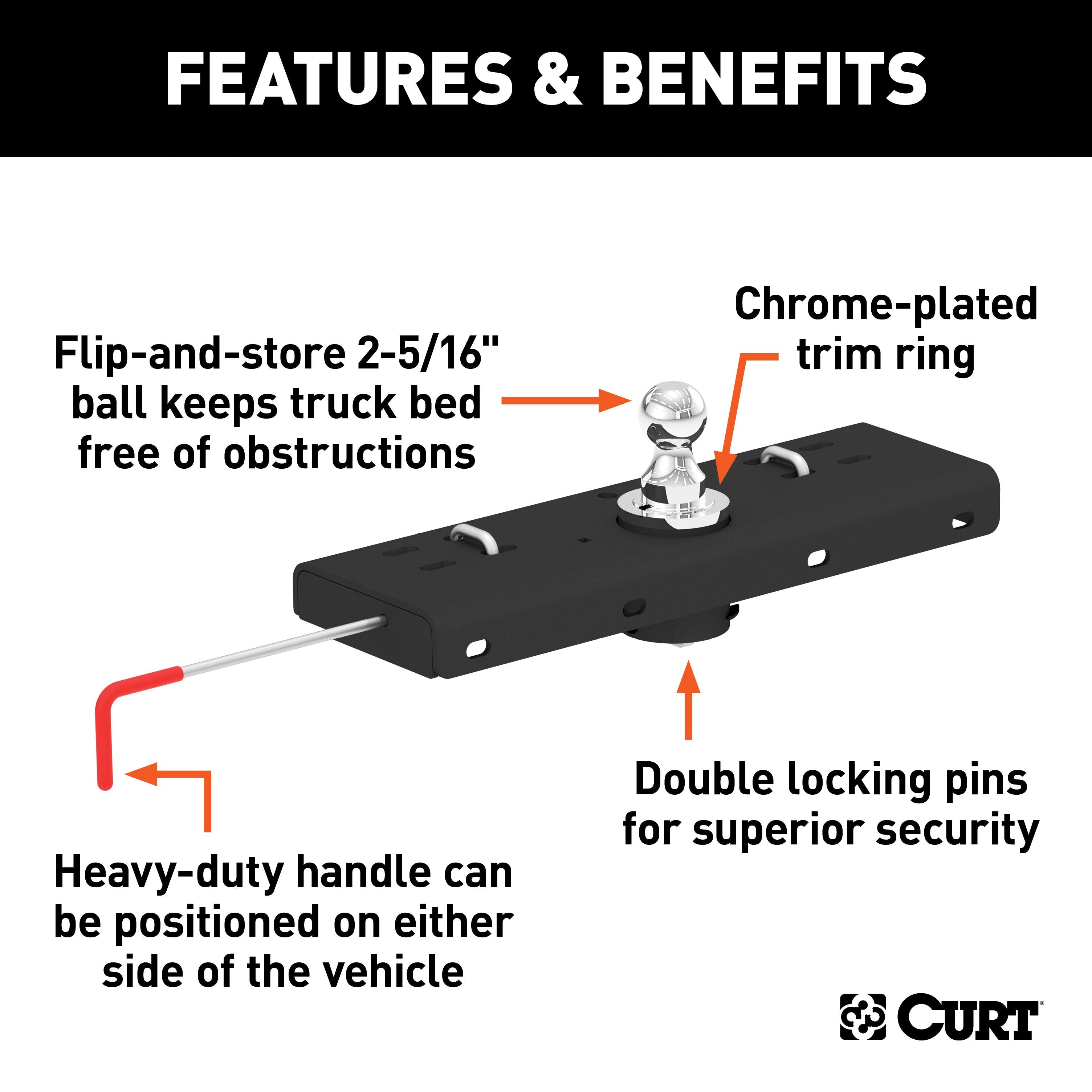 CURT Double Lock Gooseneck Hitch with 2-5/16-Inch Flip-and-Store Ball, 30,000 lbs Model 60607