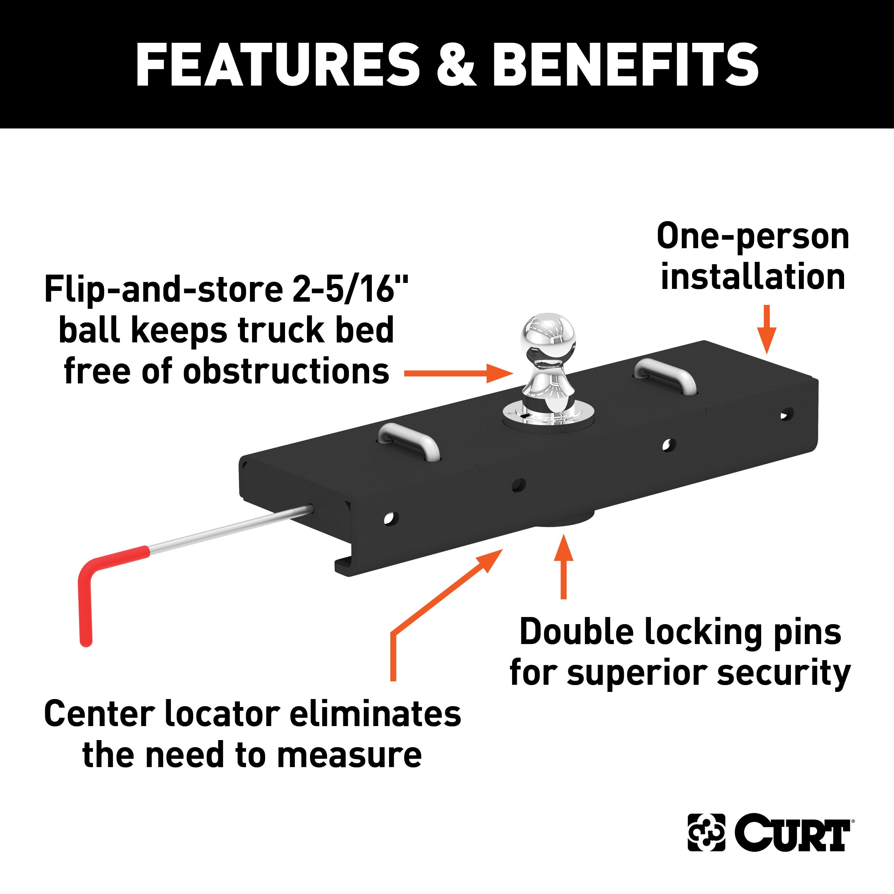 CURT Double Lock EZr Gooseneck Hitch with 2-5/16-Inch Flip-and-Store Ball, 30,000 lbs Model 60611