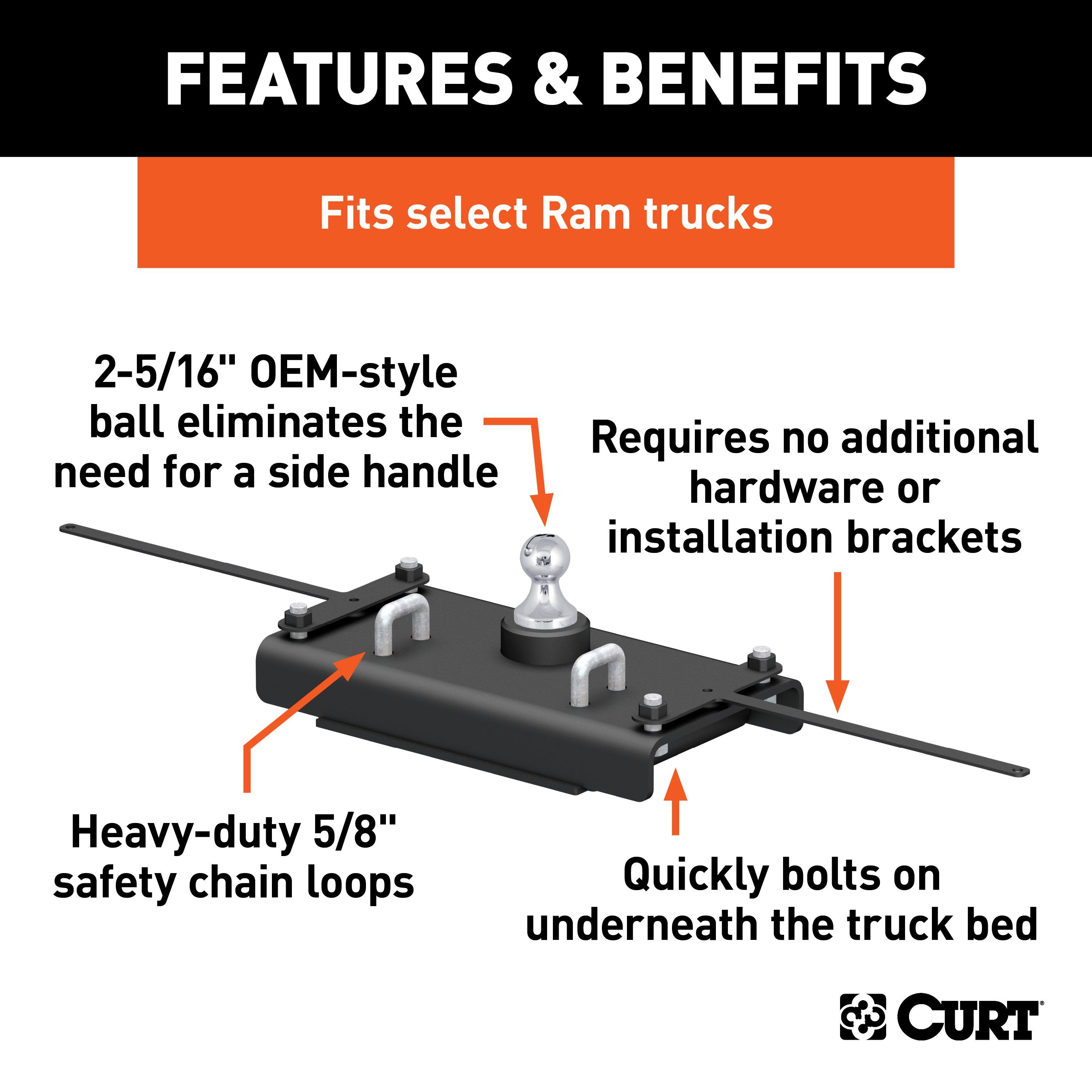 CURT Factory Original Equipment Style Gooseneck Hitch, 30,000 lbs. 2-5/16-Inch Ball, Fits Select Ram 2500 Model 60614