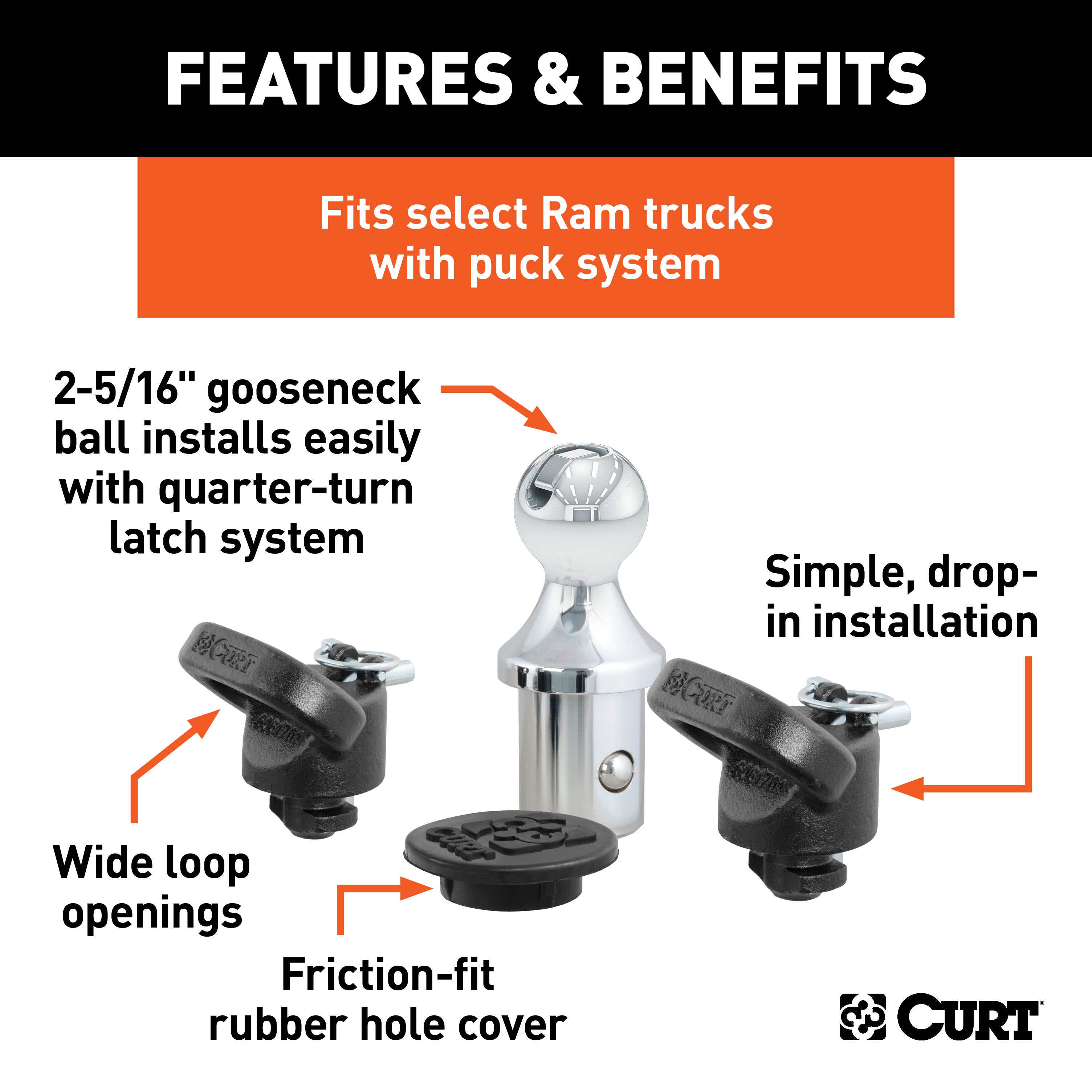 CURT OEM Puck System Gooseneck Hitch Kit, 30K, 2-5/16-In Ball, Fits Select Ram 2500, 3500 Model 60618