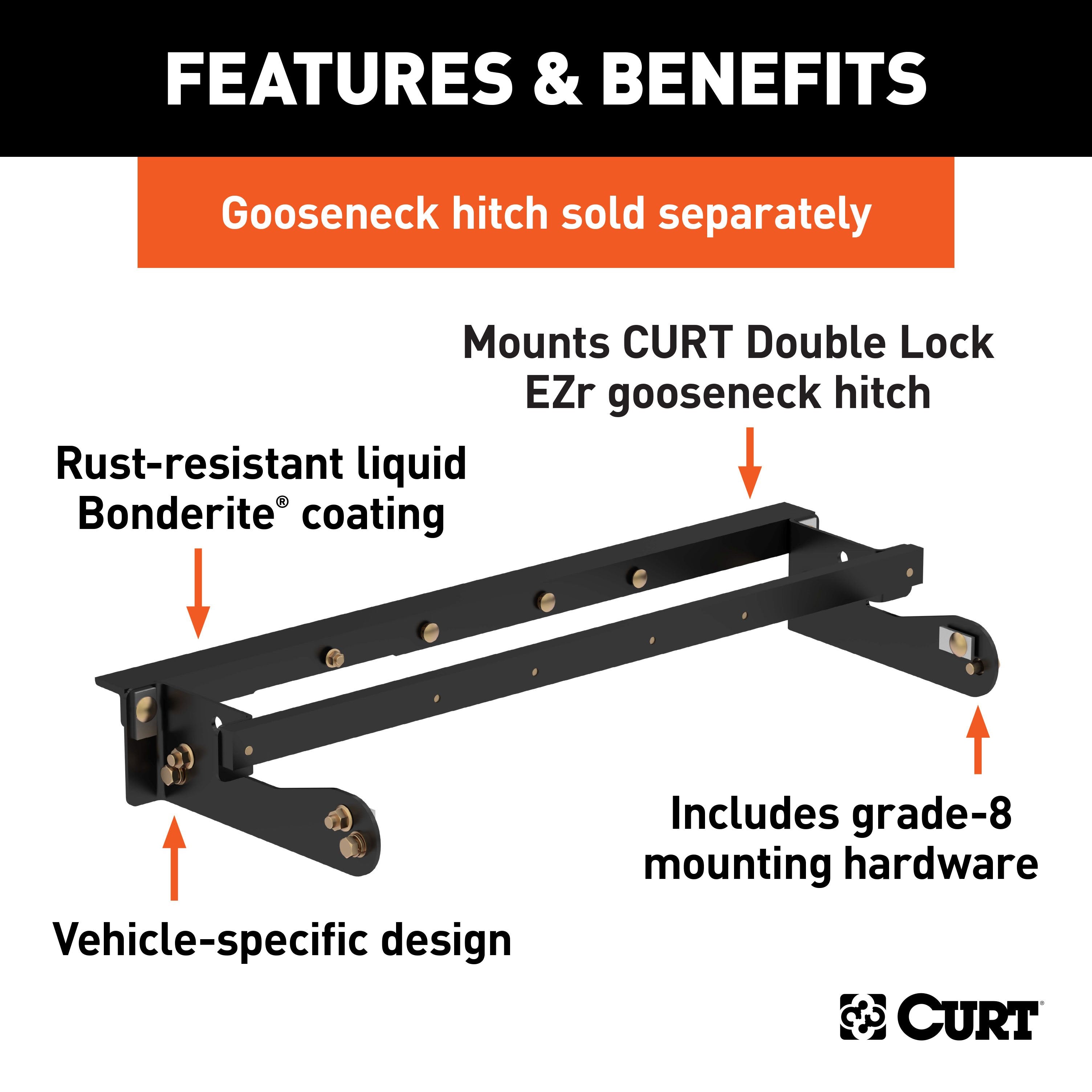CURT Double Lock EZr Gooseneck Installation Brackets, Fits Select Chevrolet Silverado, GMC Sierra 2500, 3500 HD Model 60624
