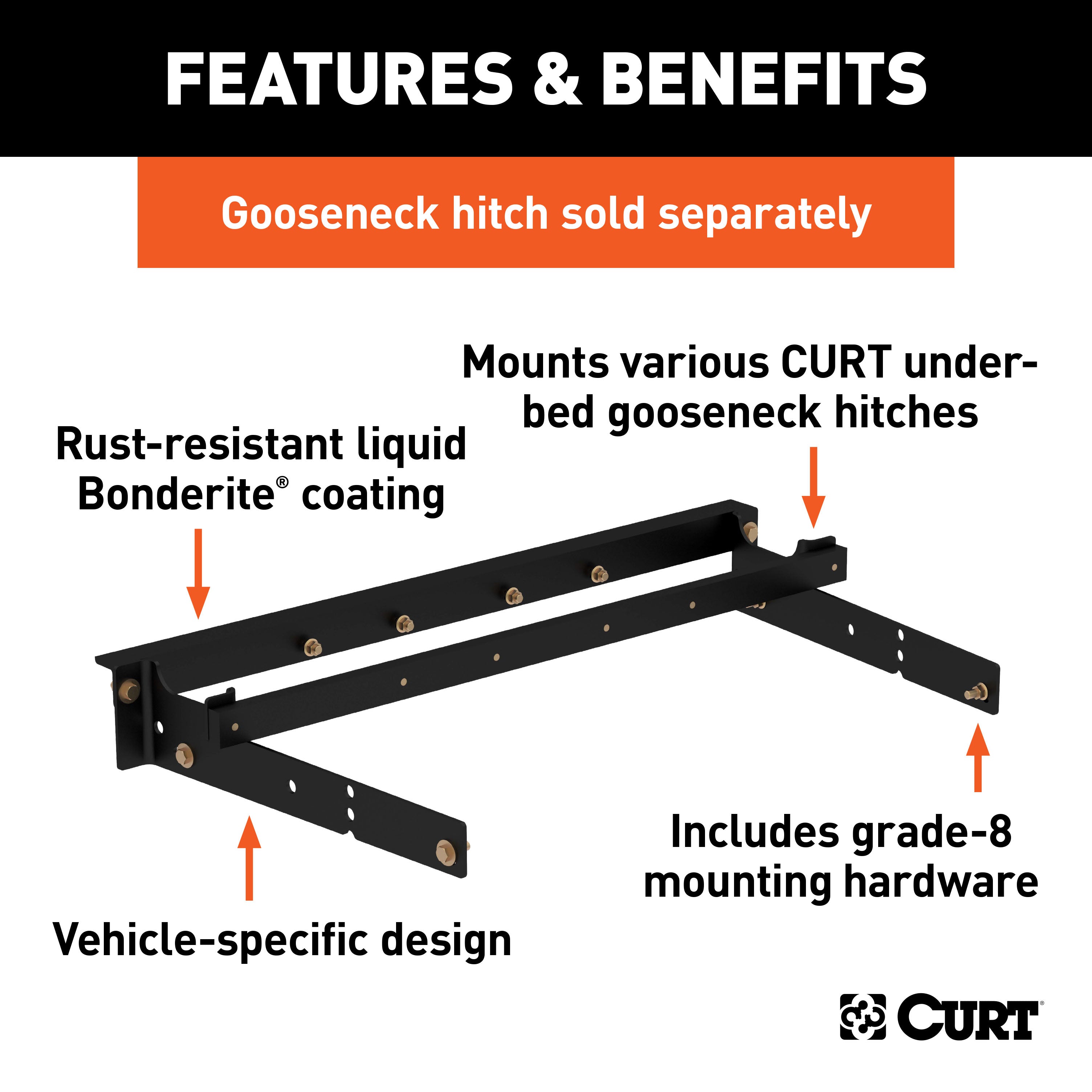 CURT Under-Bed Gooseneck Installation Brackets, Fits Select Chevrolet Silverado, GMC Sierra C / K Model 60631