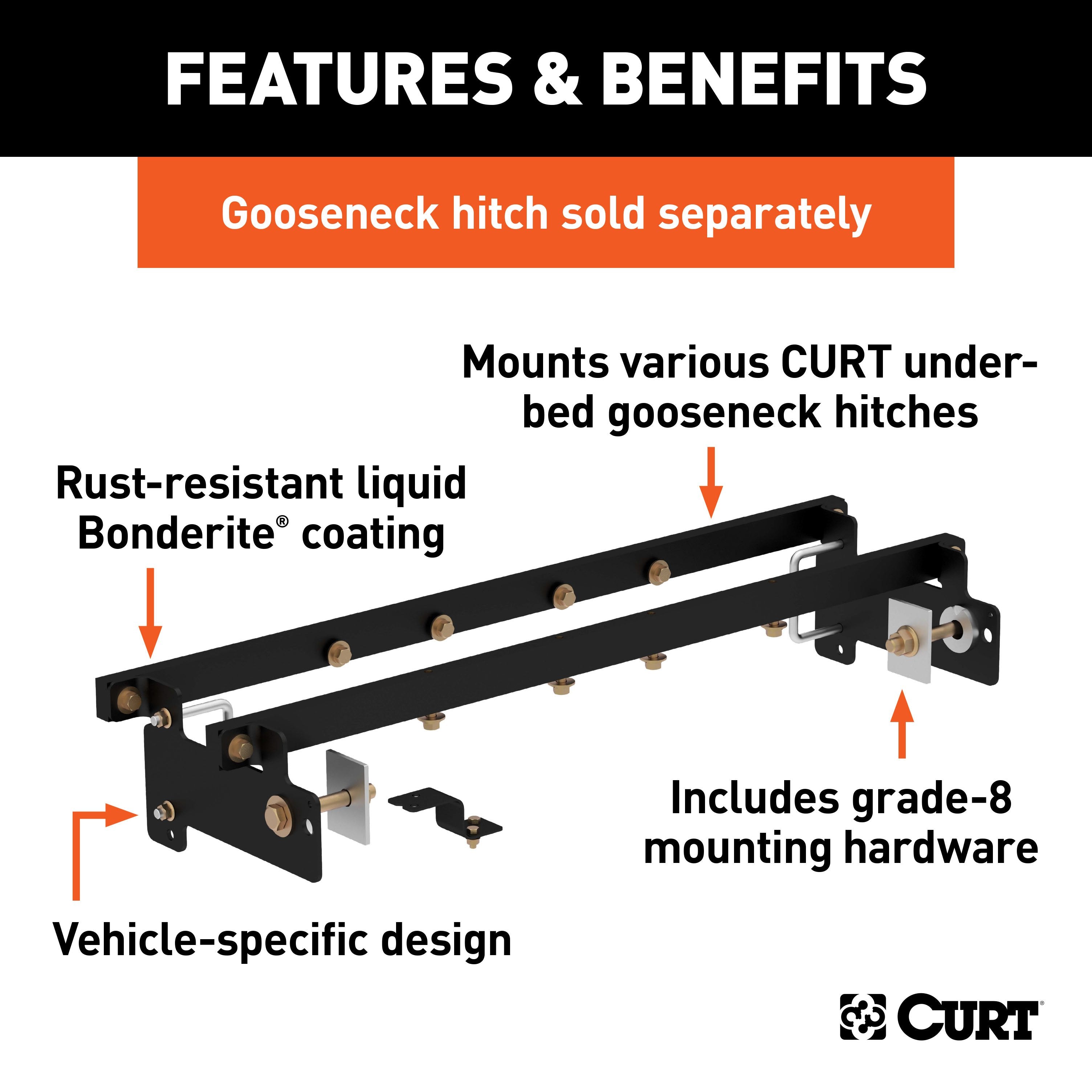 CURT Double Lock Gooseneck Installation Brackets, Fits Select Chevrolet Silverado, GMC Sierra 1500, LD, Limited Model 60632