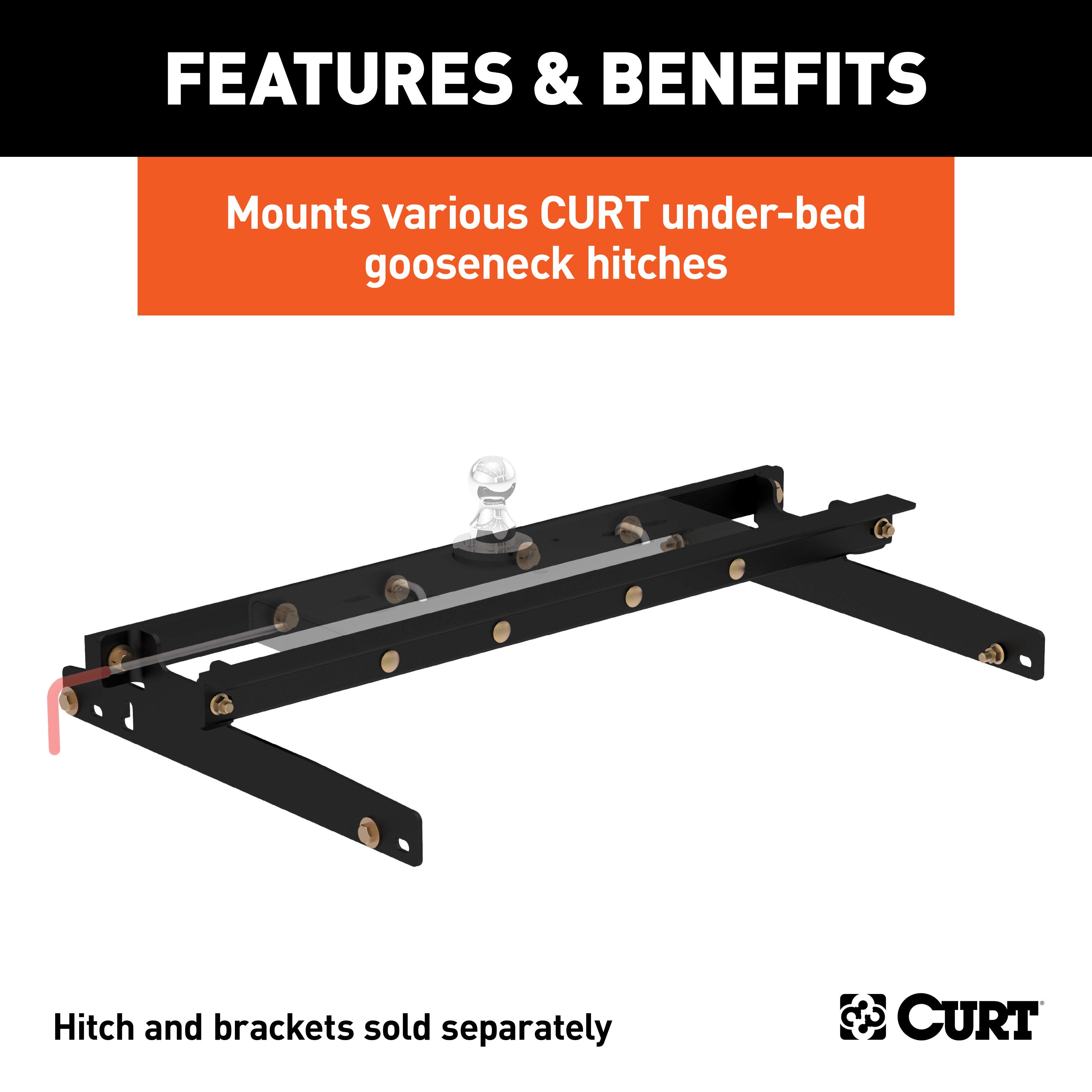 CURT Under-Bed Gooseneck Installation Brackets, Fits Select Dodge Ram 1500, 2500, 3500 Model 60635
