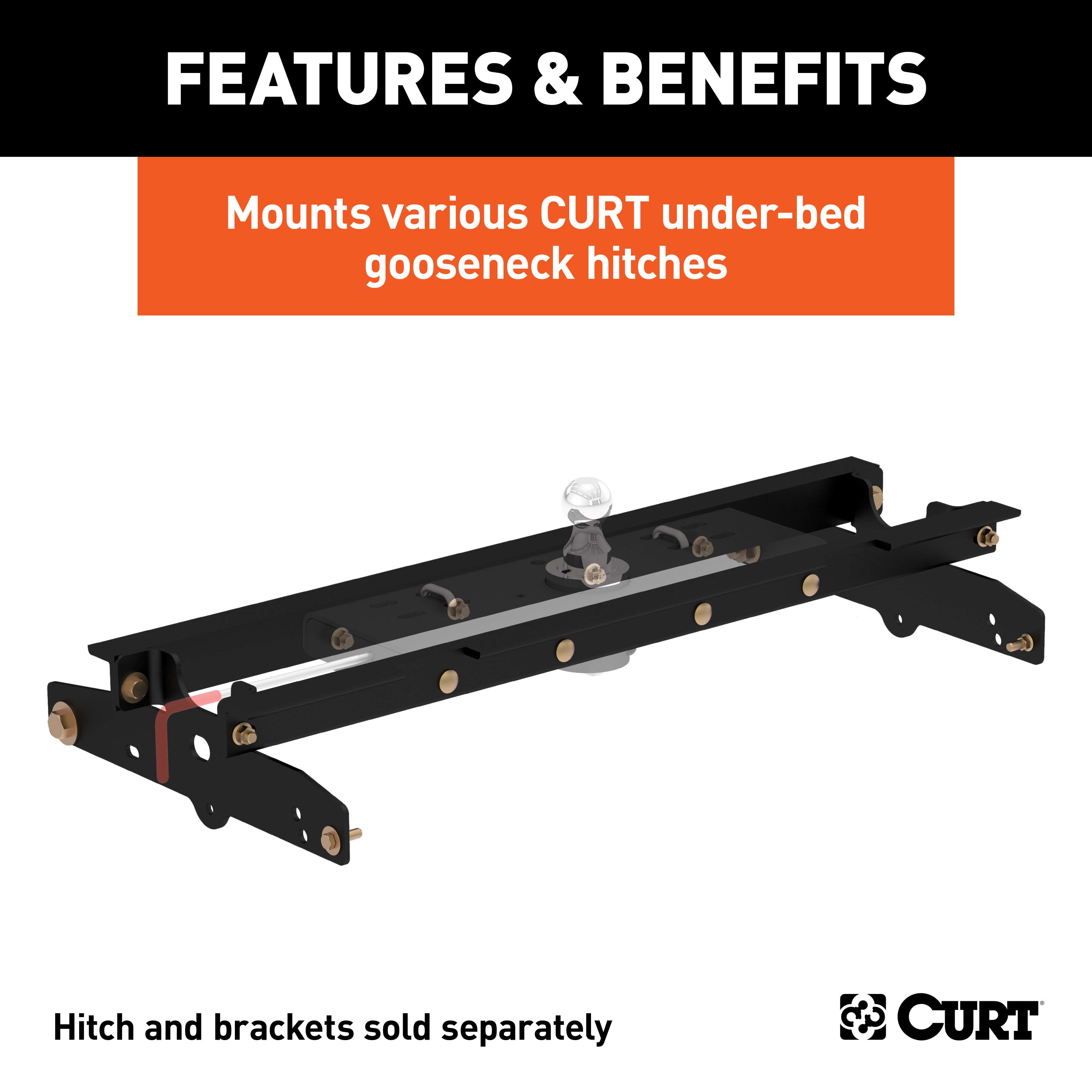 CURT Under-Bed Gooseneck Installation Brackets, Fits Select Ford F-150, F-250 Model 60637
