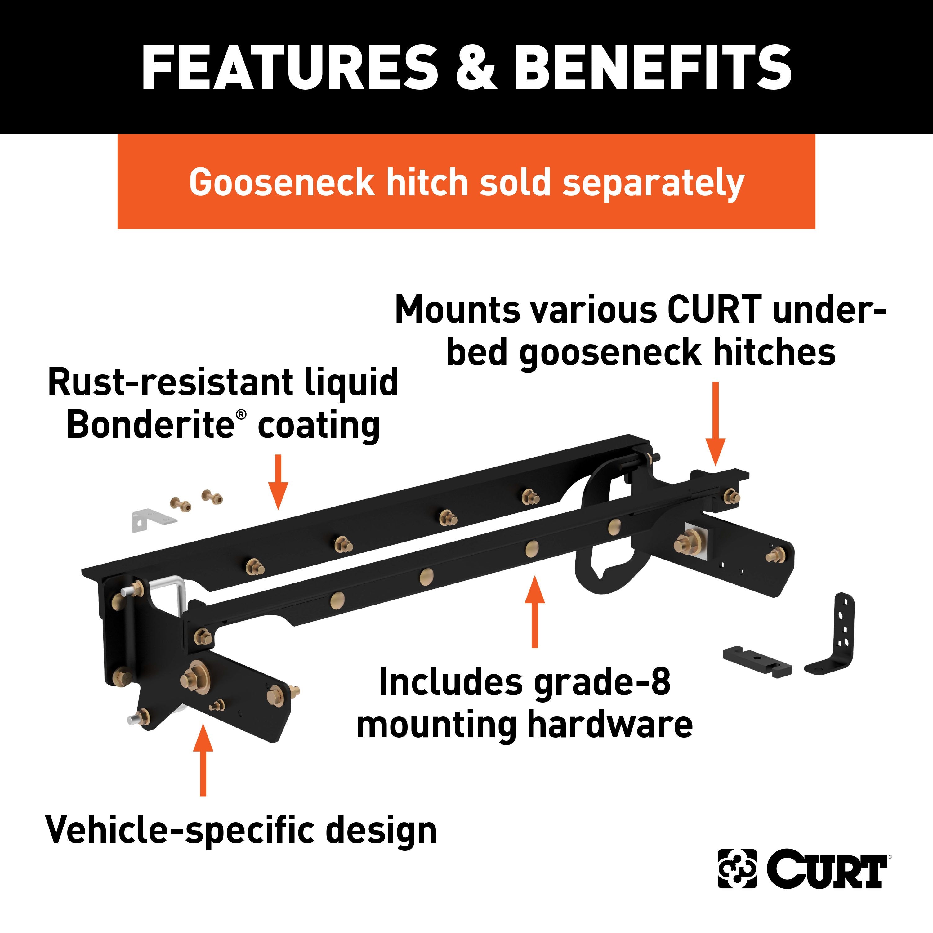 CURT Under-Bed Gooseneck Installation Brackets, Fits Select Ford F-250, F-350, F-450 Super Duty Model 60644