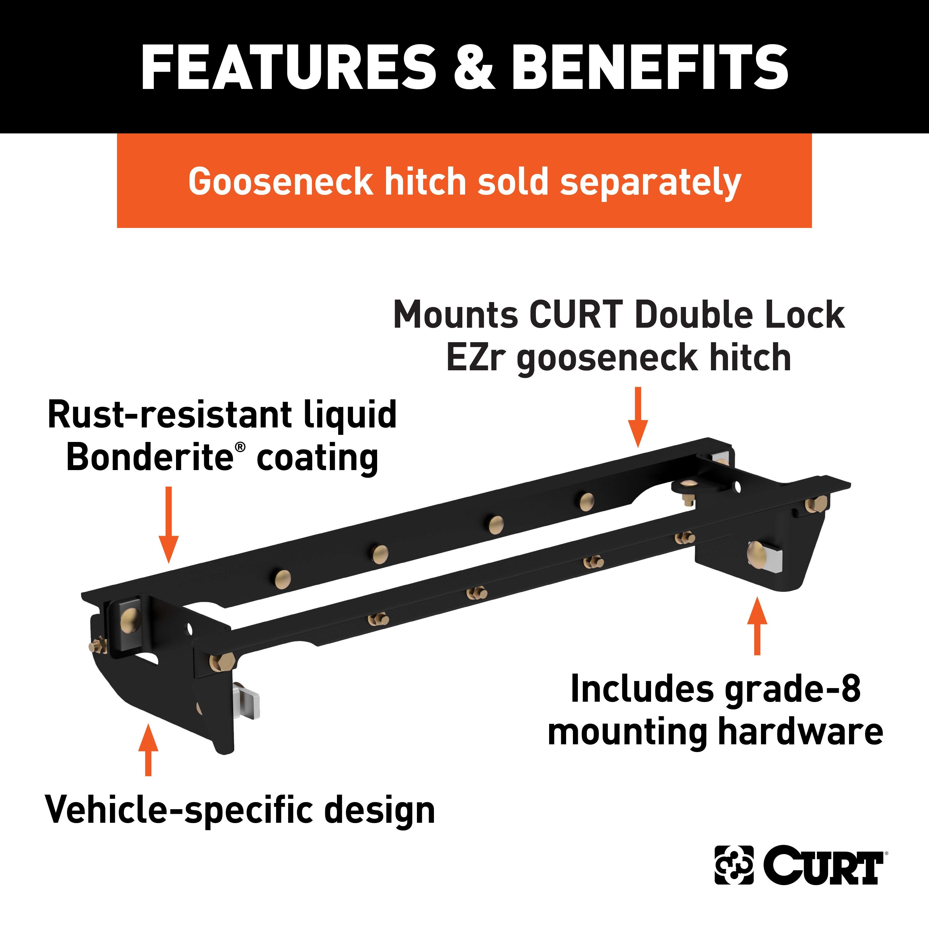 CURT Double Lock EZr Gooseneck Installation Brackets, Fits Select Ford F-250, F-350 Super Duty Model 60645