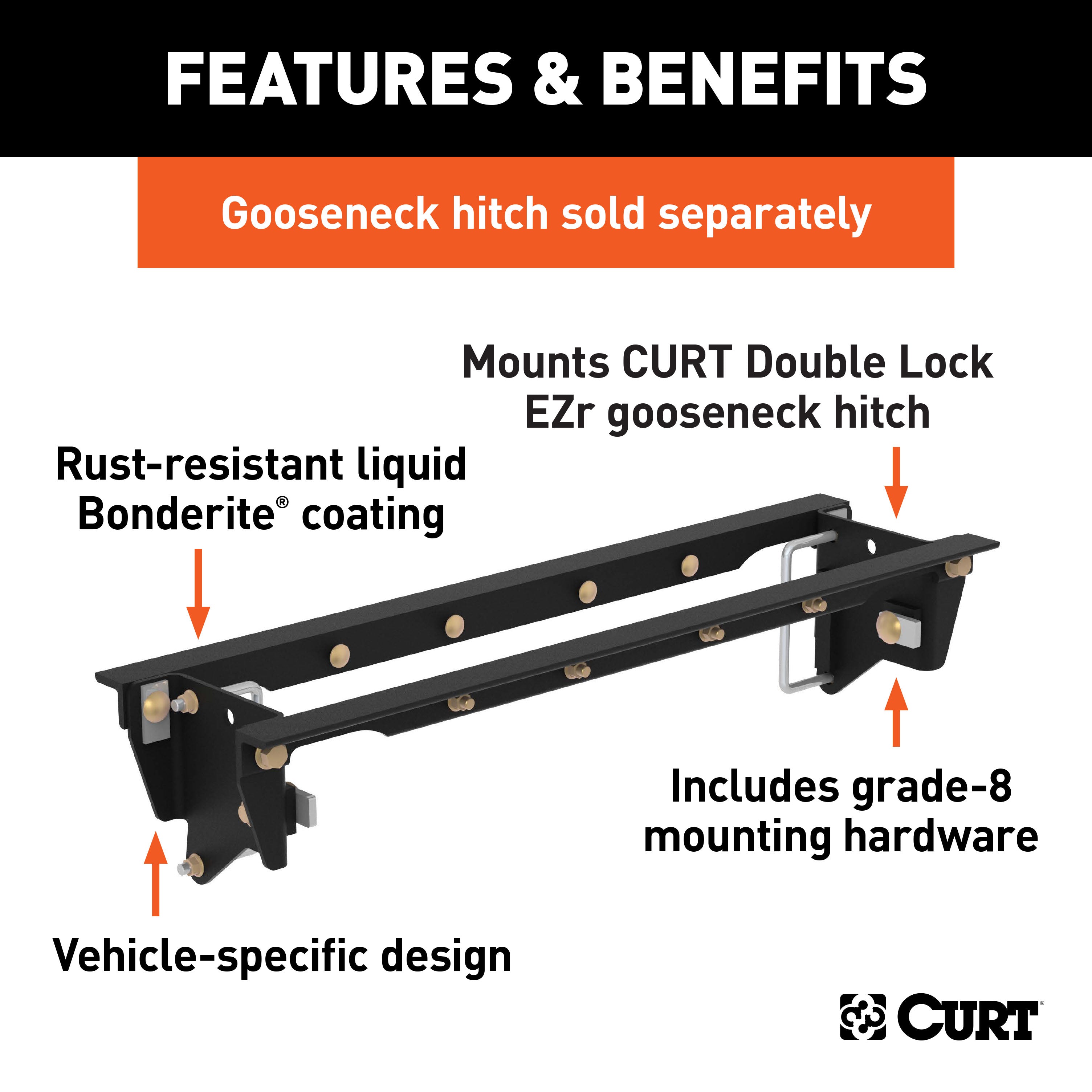 CURT Double Lock EZr Gooseneck Installation Brackets, Fits Select Ford F-250, F-350 Super Duty Model 60647