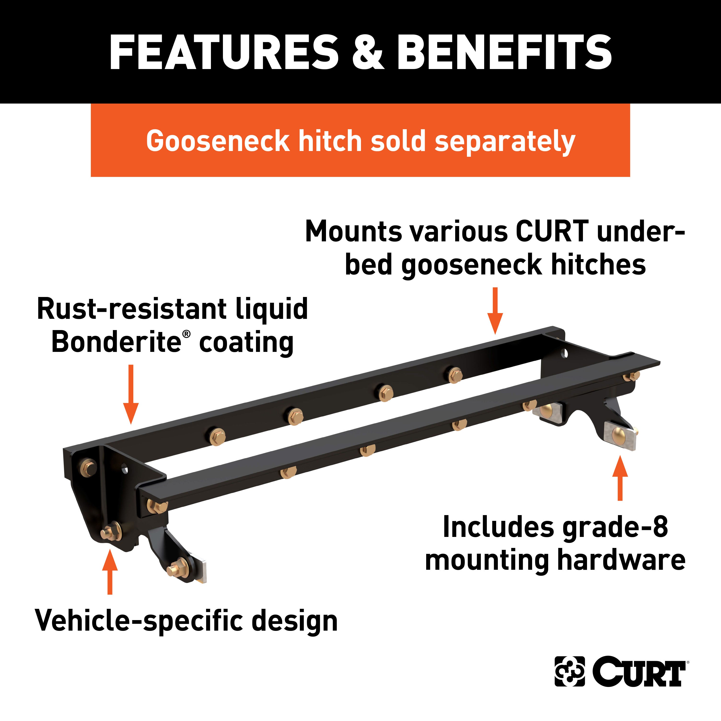CURT Double Lock Gooseneck Installation Brackets, Fits Select Ford F-150 Model 60649