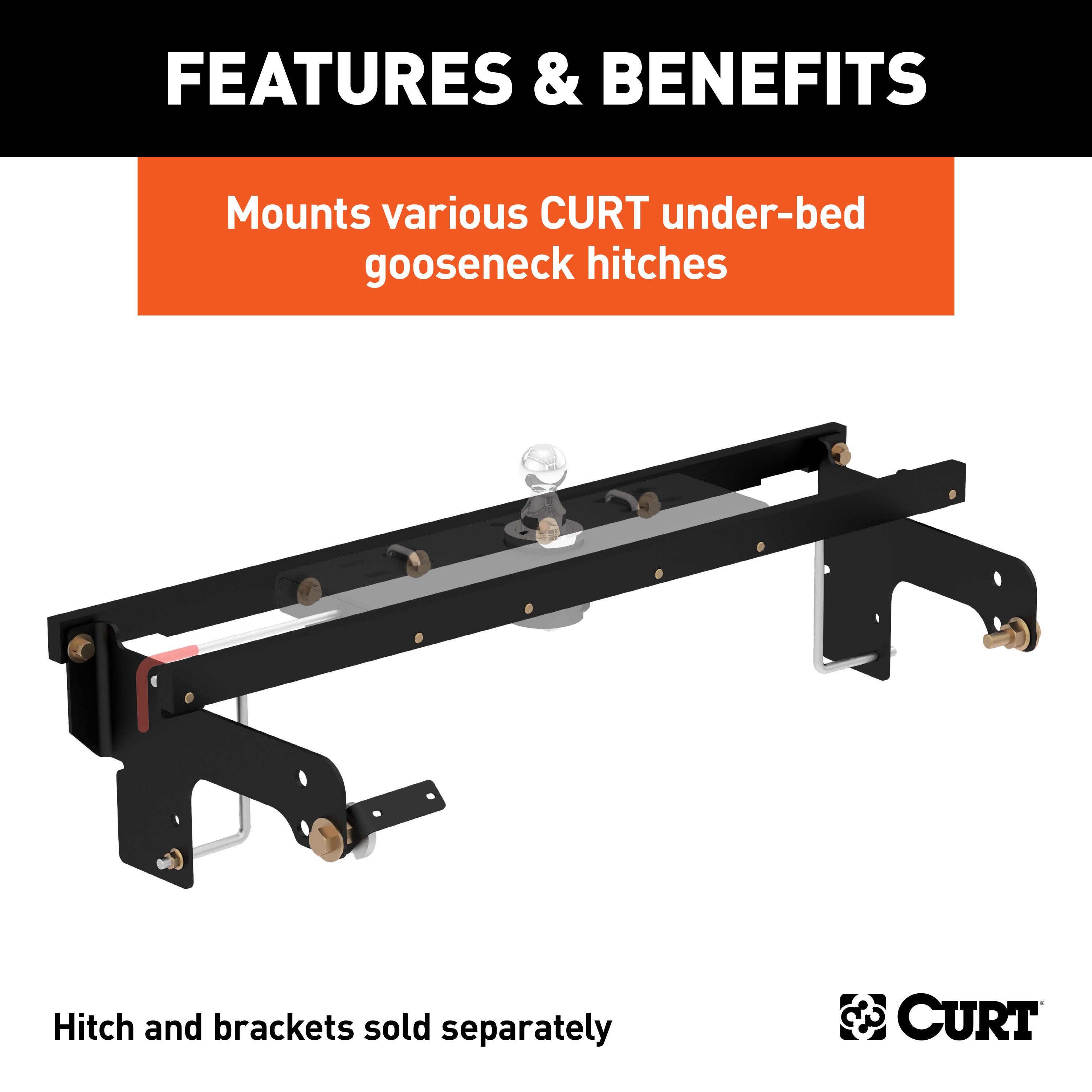 CURT Under-Bed Gooseneck Installation Brackets, Fits Select Chevrolet Silverado, GMC Sierra 1500, 2500, 3500 HD Model 60652