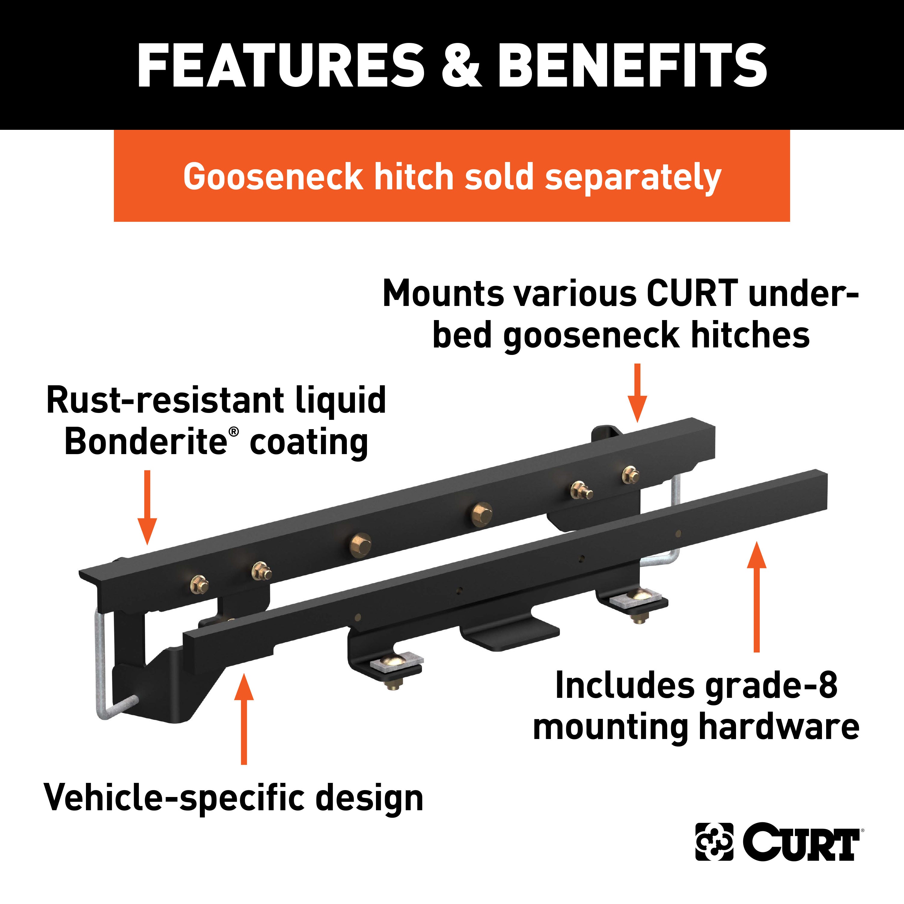 CURT Double Lock Gooseneck Installation Brackets, Fits Select Dodge, Ram 1500, with Coil Springs Model 60657
