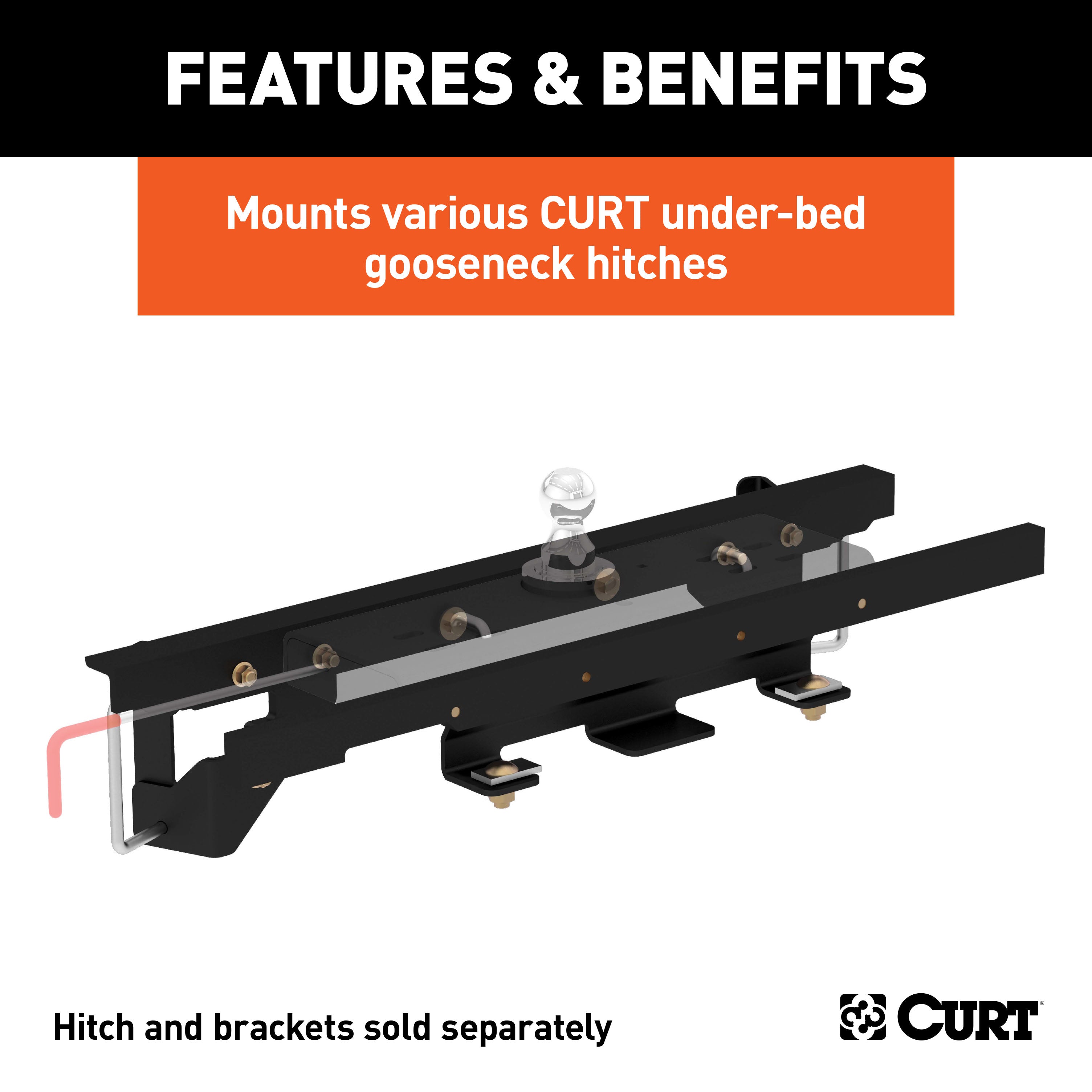 CURT Double Lock Gooseneck Installation Brackets, Fits Select Dodge, Ram 1500, with Coil Springs Model 60657