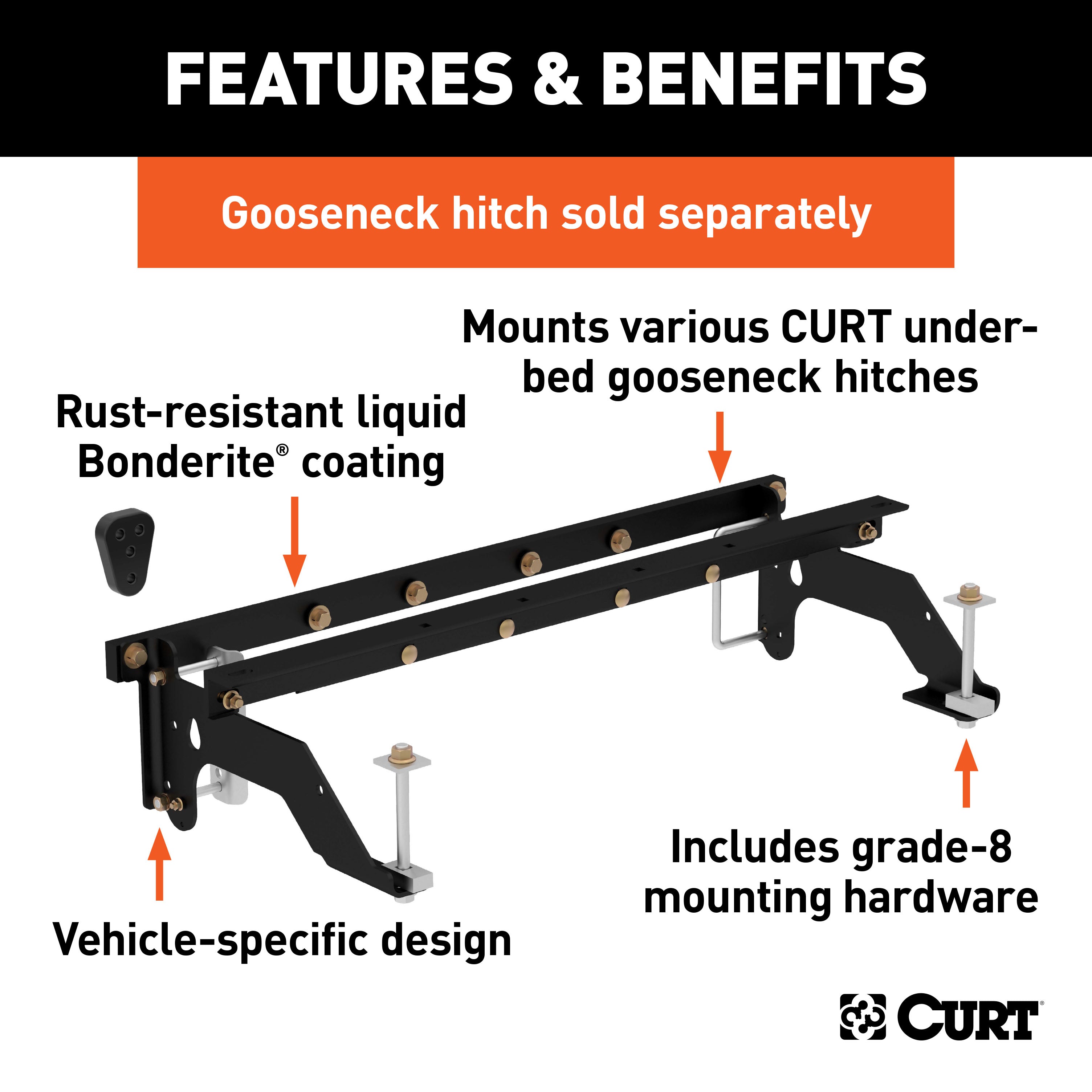 CURT Under-Bed Gooseneck Installation Brackets, Fits Select Dodge Ram 1500 Model 60659