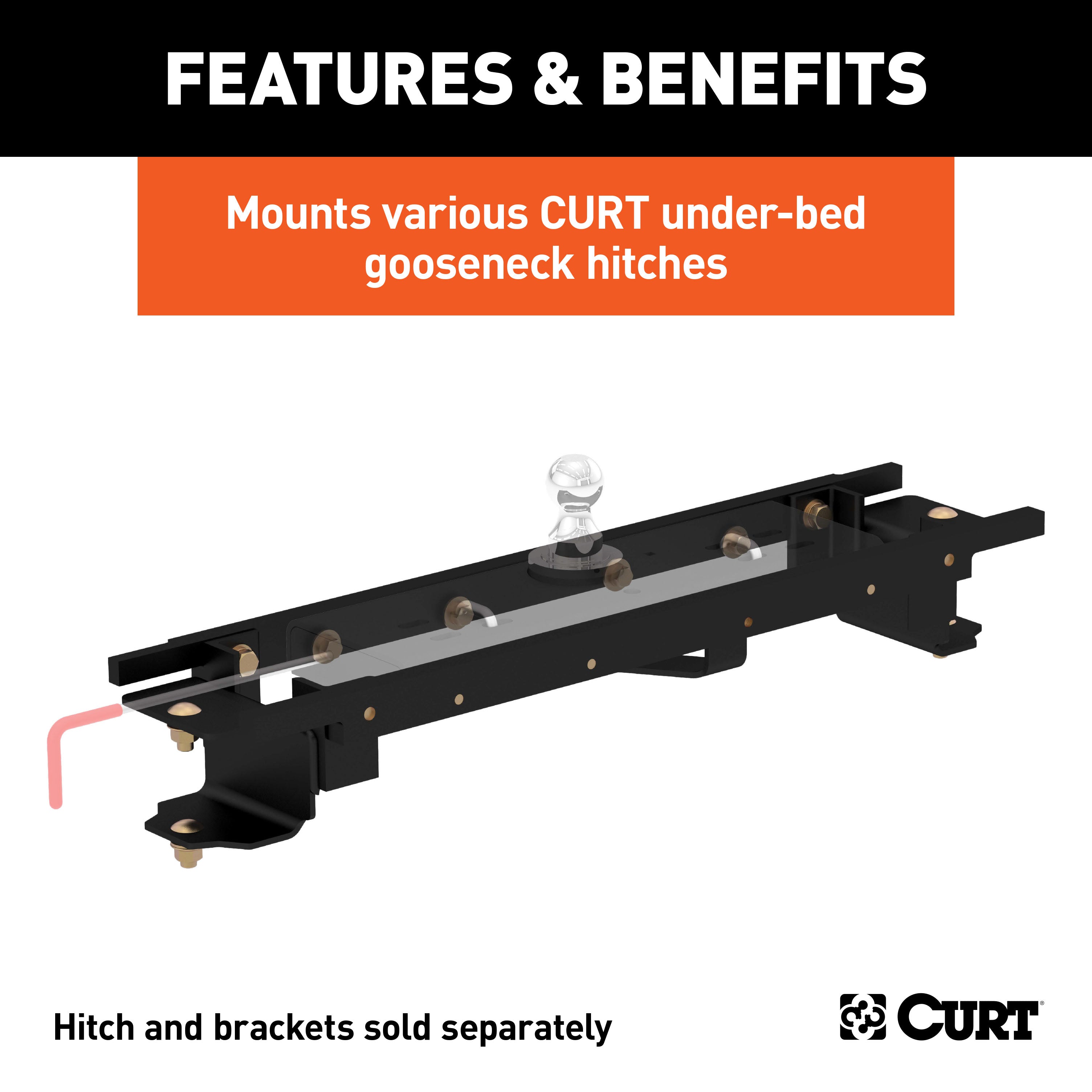 CURT Double Lock Gooseneck Installation Brackets, Fits Select Toyota Tundra, 6.5-Foot Bed Model 60667