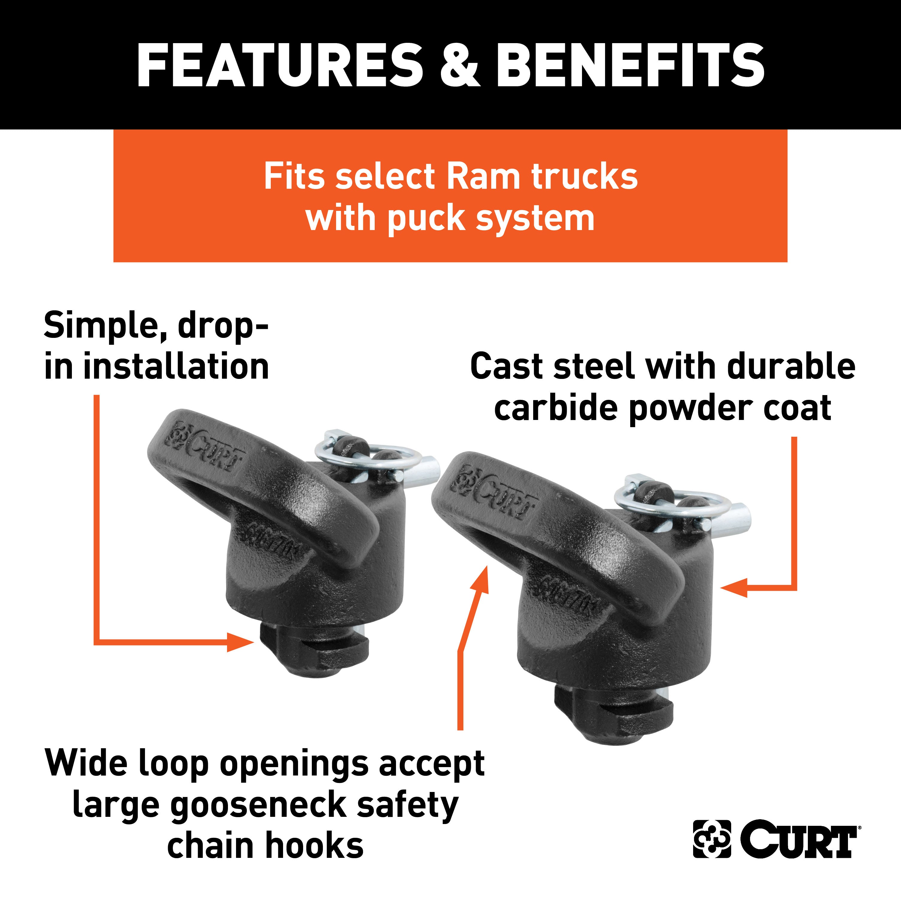 CURT OEM Puck System Gooseneck Safety Chain Anchors, 38K, Select Ram 2500, 3500 Model 60698
