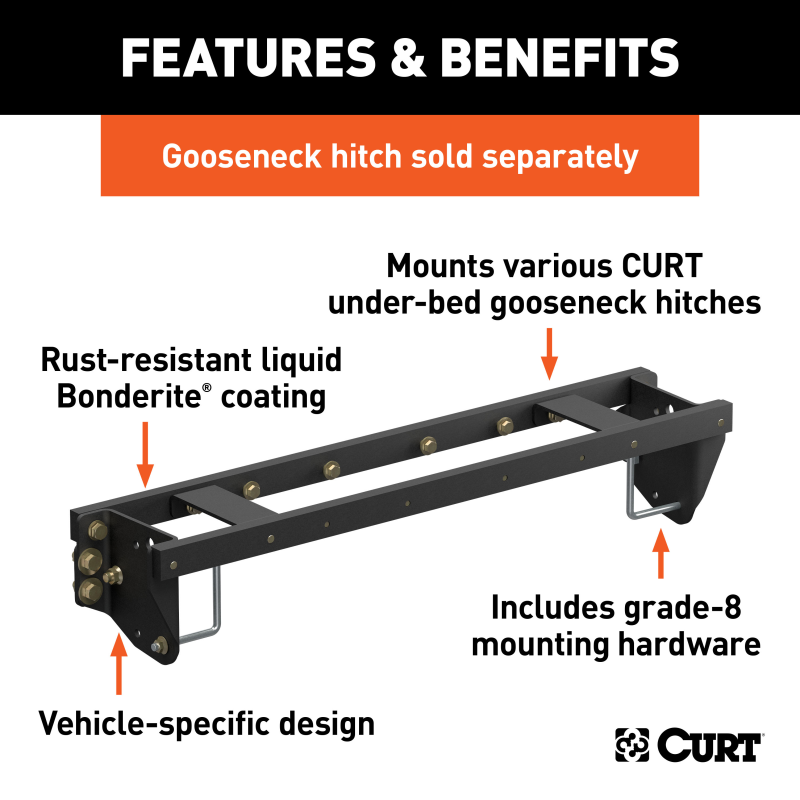CURT Double Lock EZr Gooseneck Installation Brackets, Fits Select Chevrolet Silverado, GMC Sierra 2500, 3500 HD Model 60701