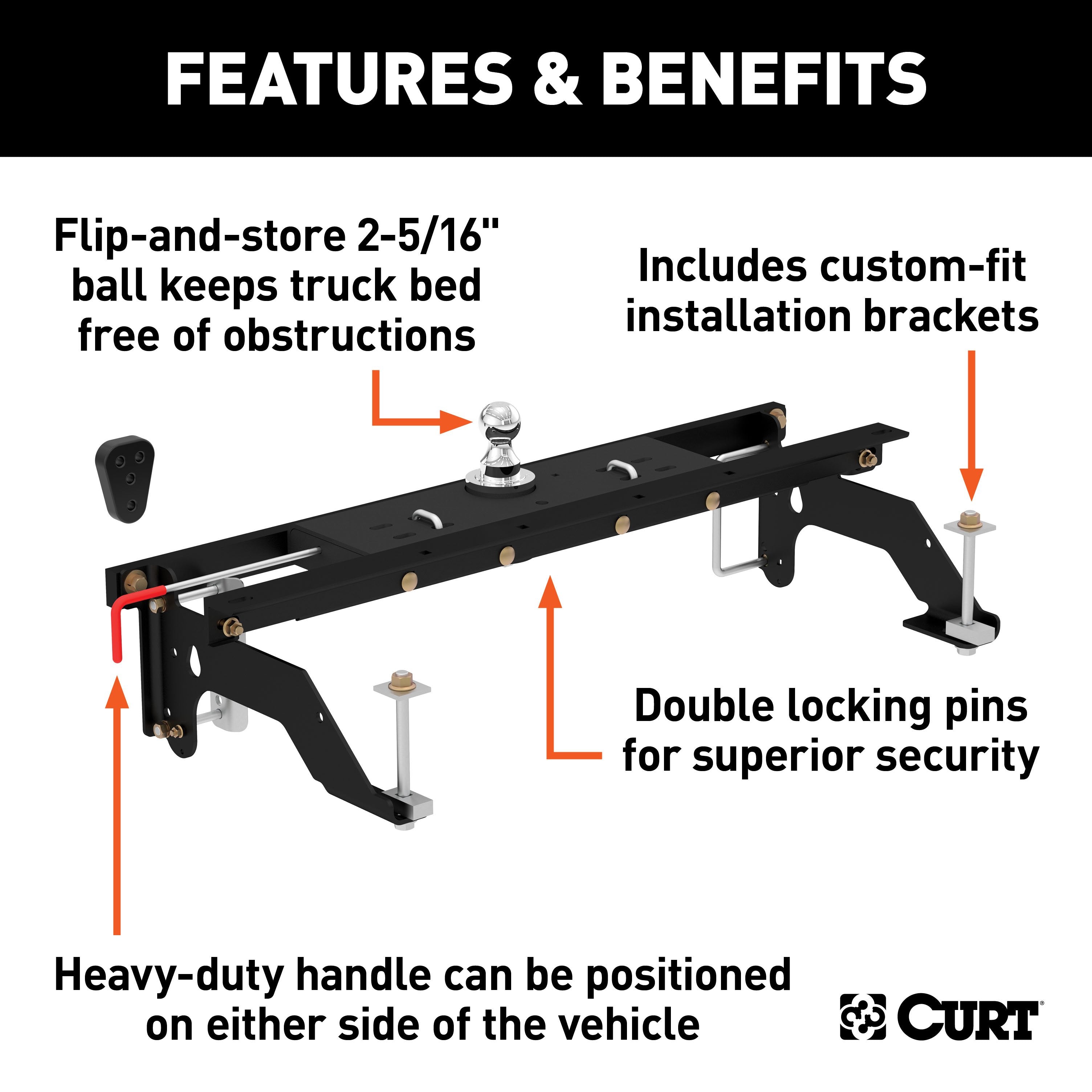 CURT Double Lock Gooseneck Hitch, 2-5/16-Inch Flip-Over Ball 30K, Fits Select Dodge Ram 1500 Model 60733