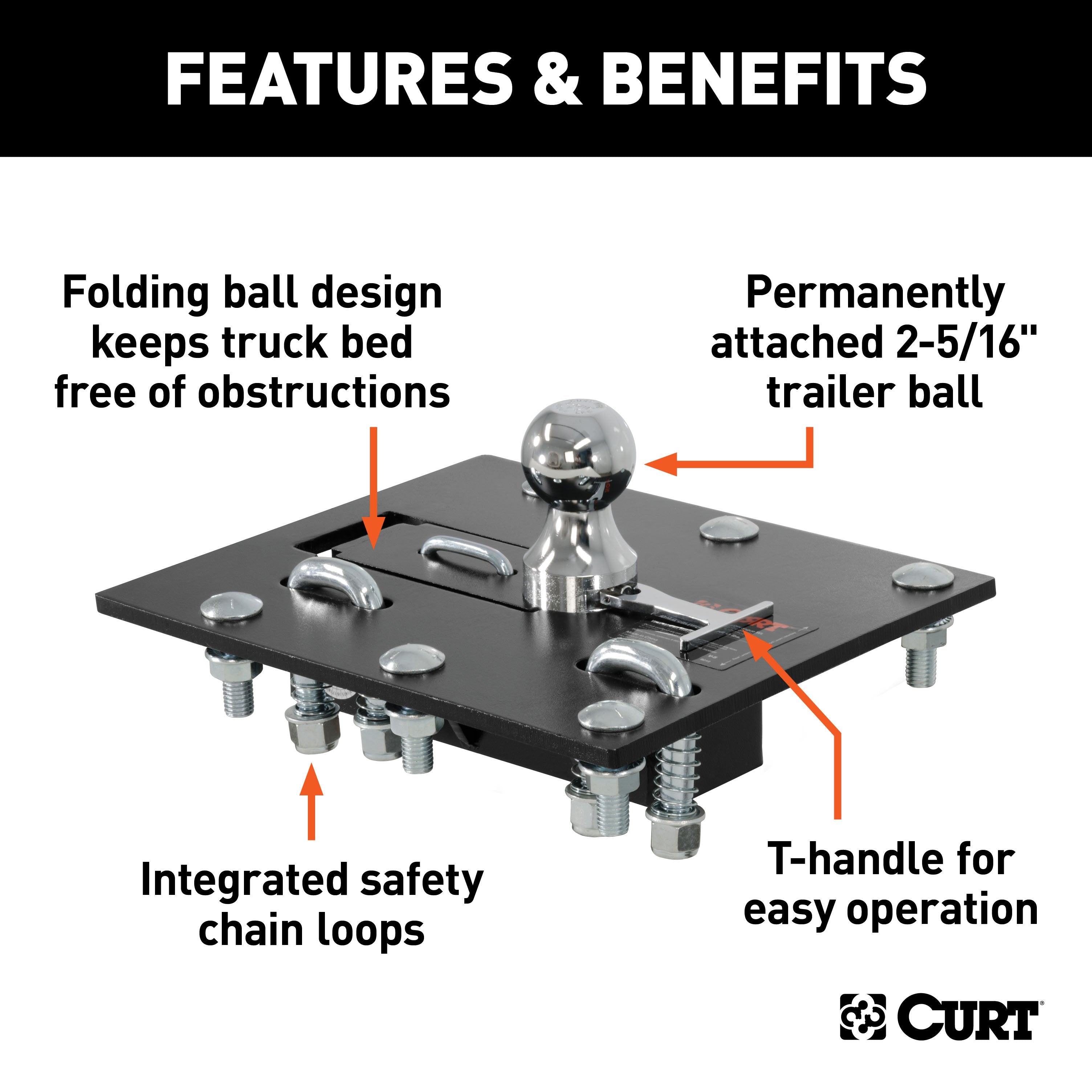 CURT Over-Bed Folding Ball Gooseneck Hitch, 30,000 lbs, 2-5/16-Inch Ball Model 61052