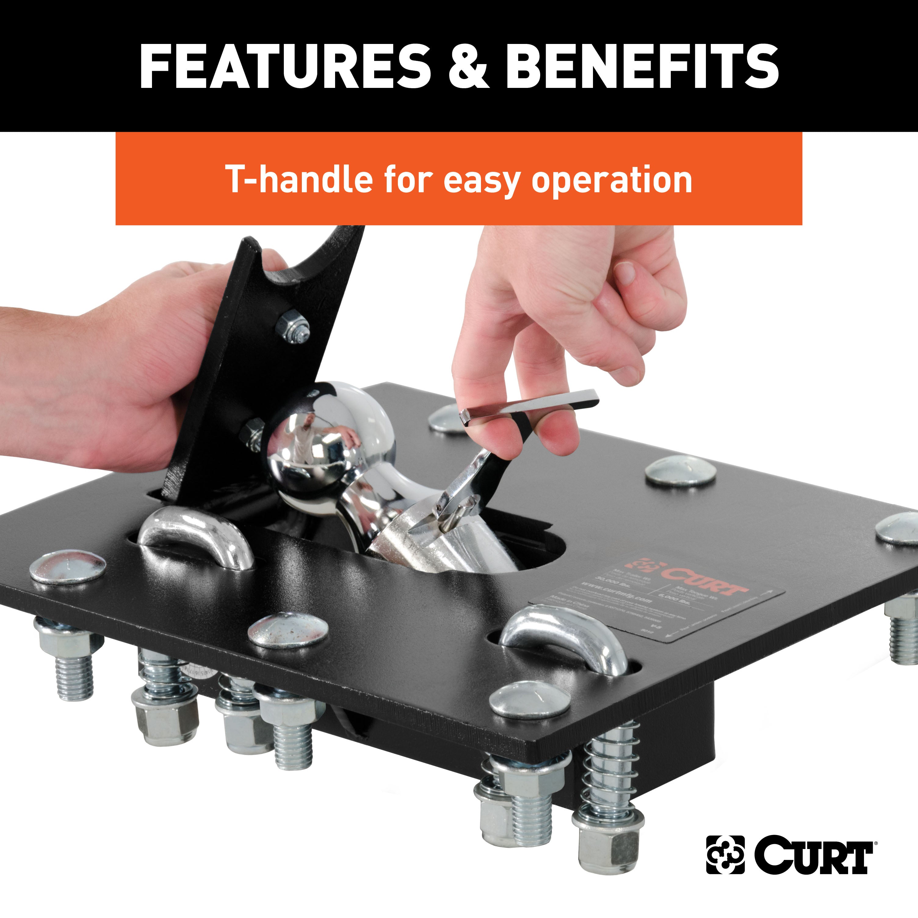 CURT Over-Bed Folding Ball Gooseneck Hitch, 30,000 lbs, 2-5/16-Inch Ball Model 61052