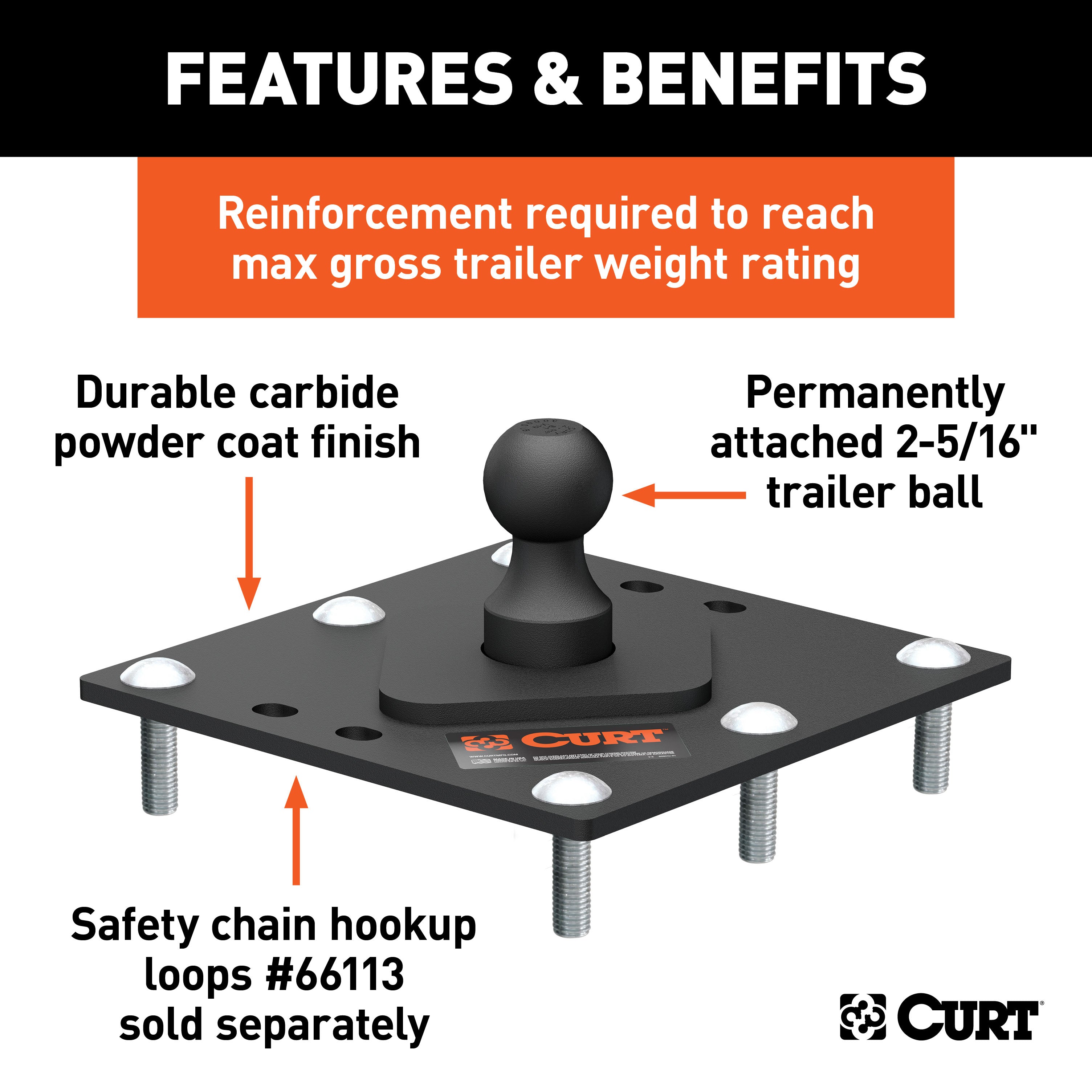 CURT Over-Bed Fixed Ball Gooseneck Hitch, 30,000 lbs, 2-5/16-Inch Ball Model 61100