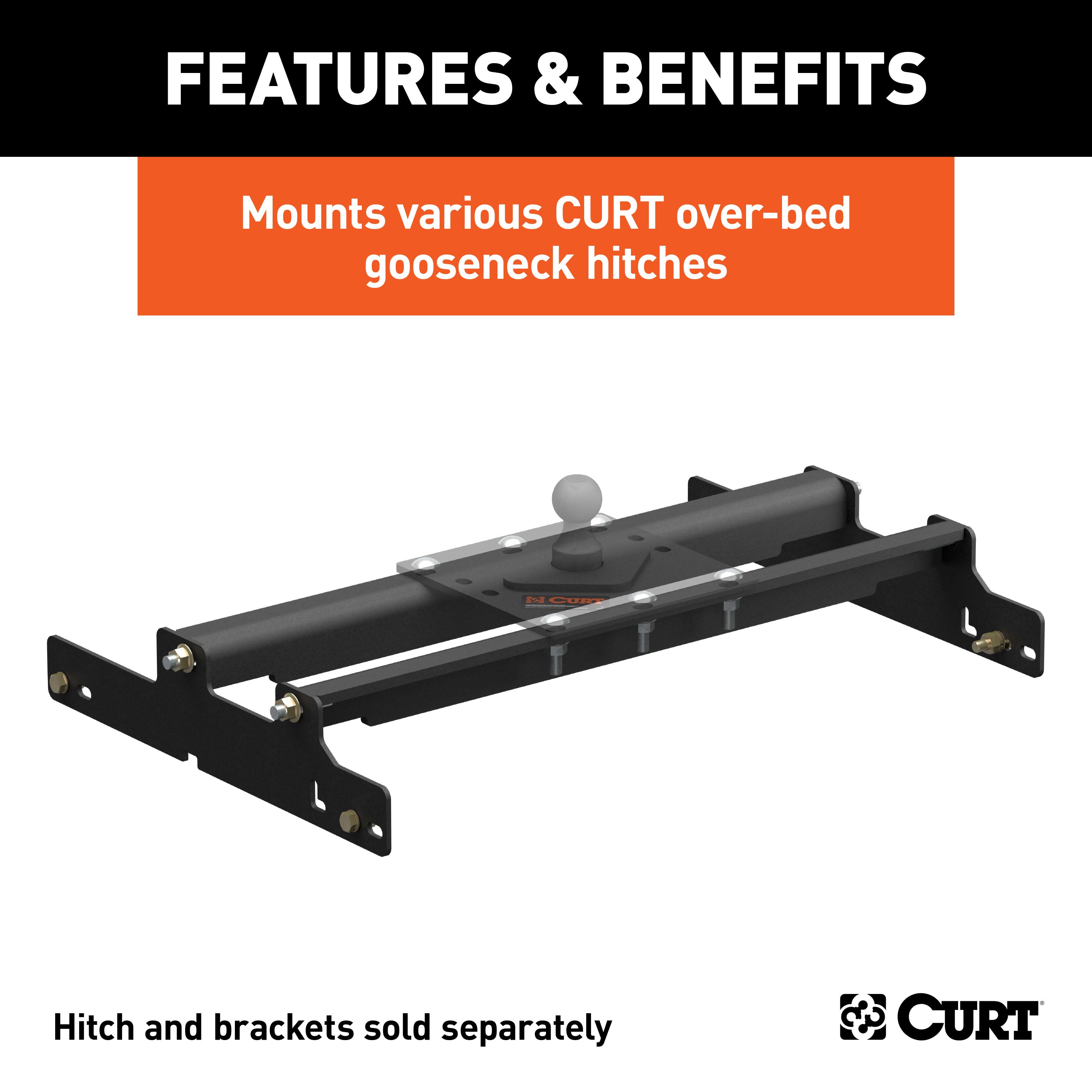 CURT Over-Bed Gooseneck Installation Brackets, Fits Select Dodge Ram 1500, 2500, 3500 Model 61509