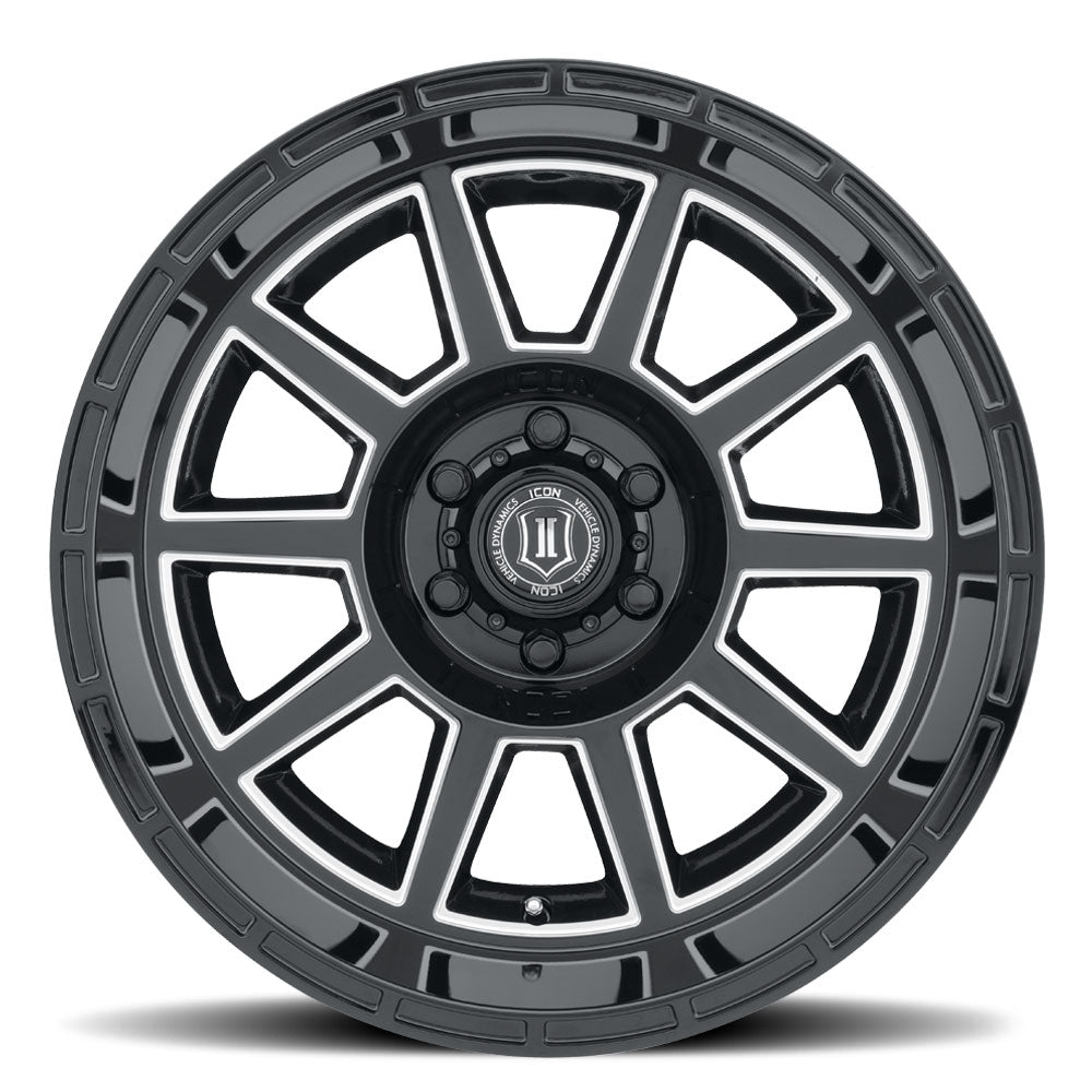 Recoil 20 X 10 / 6 X 5.5 / -24 MM / 4.5 Inch Back Space Gloss Black W/ Milled Windows, ICON Alloys