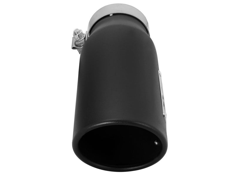 Black afe MACH Force-Xp universal exhaust tip with a 3-1/2 inch inlet, 4-1/2 inch outlet, and 12 inch length.