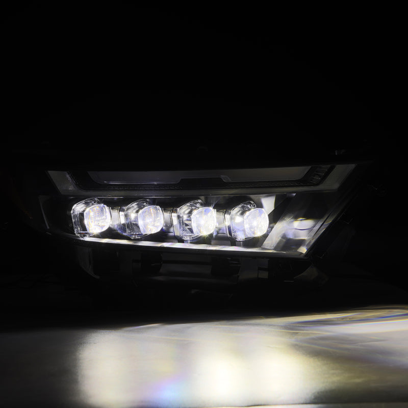AlphaRex 19-23 Toyota RAV4 NOVA LED projector headlights in black, showcasing bright LED light output and modern design.