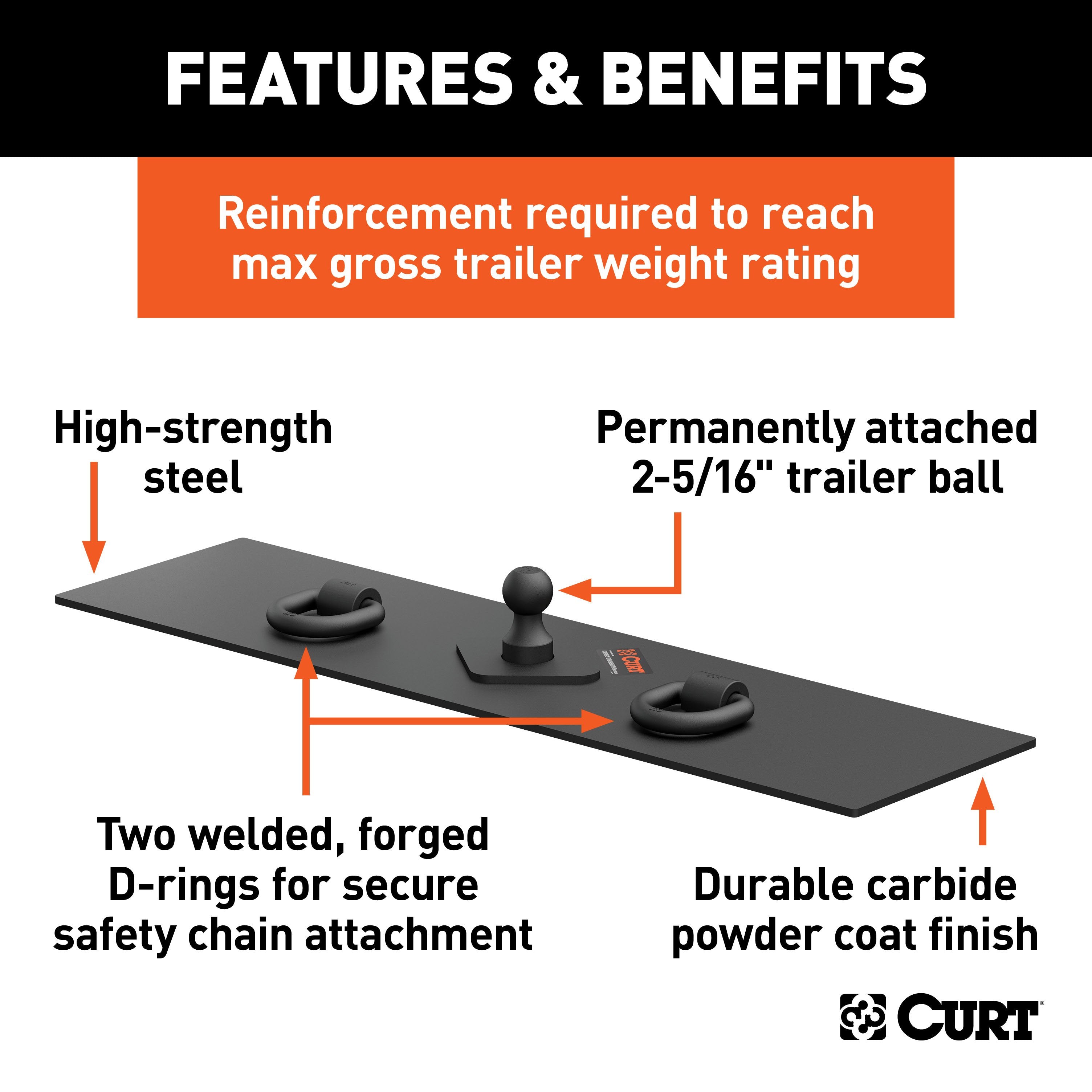 CURT Over-Bed Flat Plate Gooseneck Hitch, 30,000 lbs, 2-5/16-Inch Ball Model 65500