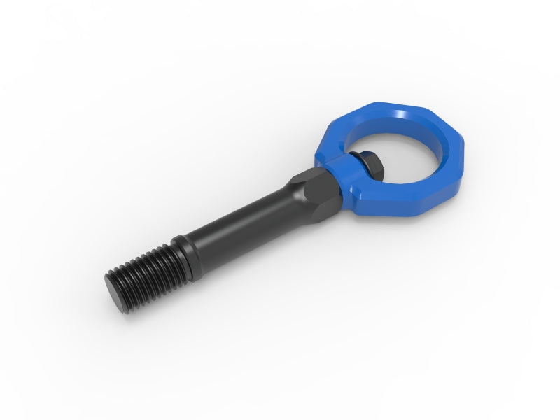 aFe CONTROL Tow Hook for Nissan Z 23-25 V6-3.0L featuring a durable design with a blue handle and black threaded shaft.