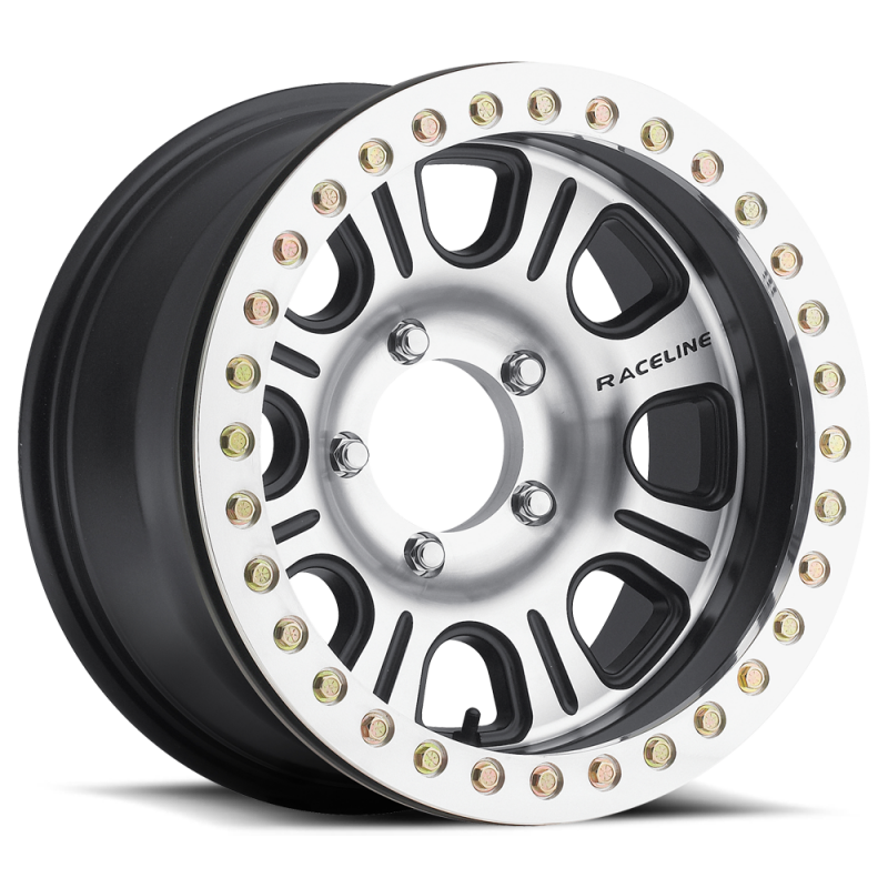 Raceline RT232 Monster 17x8.5in/8x165.1 BP/-19mm Offset/130.81mm Bore - Black & MACH. Beadlock Wheel