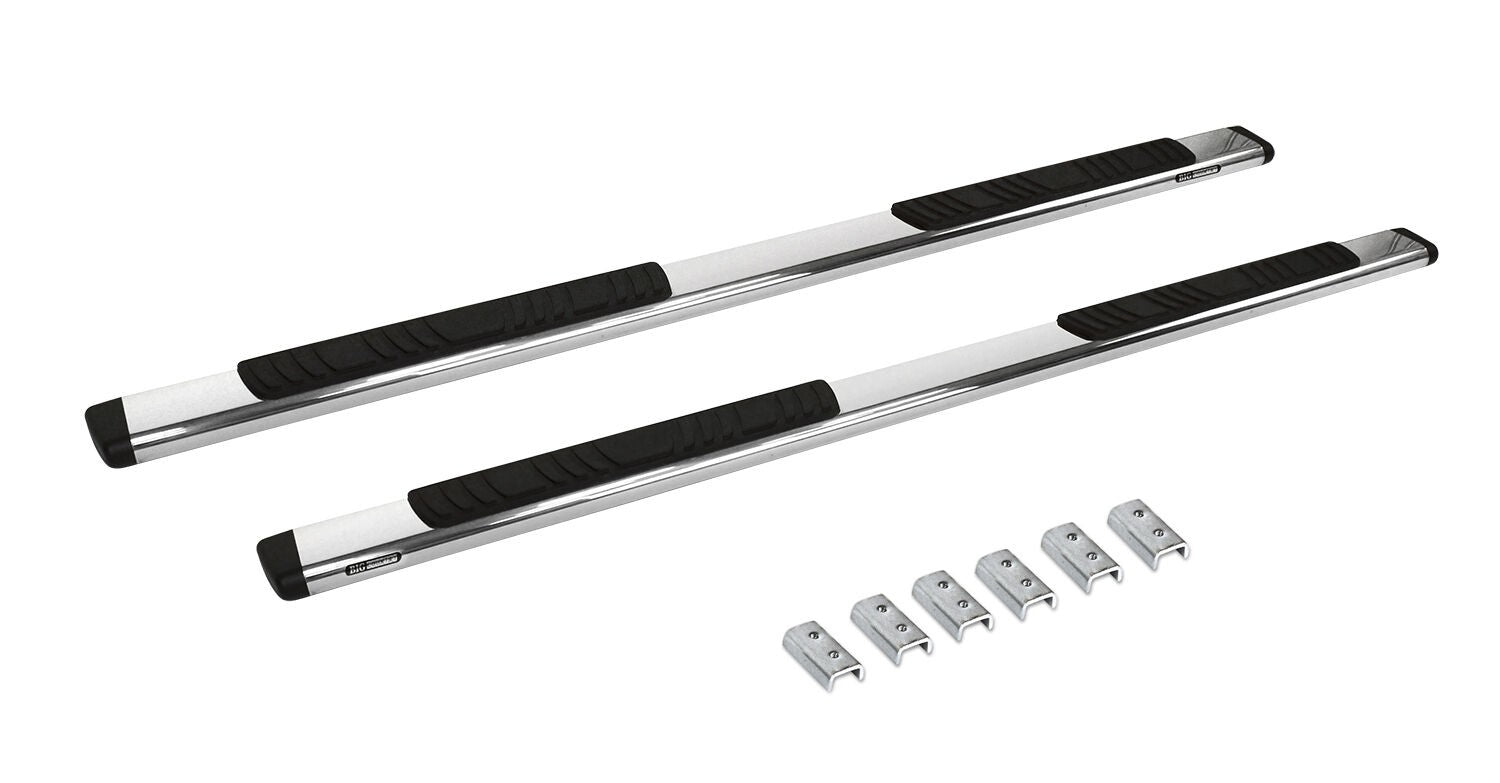 5 Inch OE Xtreme Low Profile SideSteps With Mounting Bracket Kit Polished Stainless Steel 2019-2026 Silverado/Sierra 1500/2500 HD Extended Cab Go Rhino
