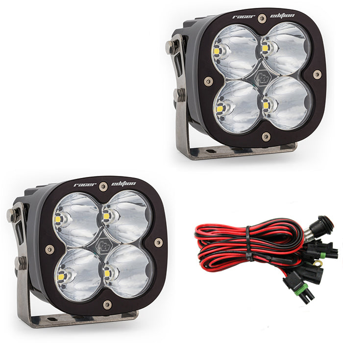 Baja Designs XL Racer Edition high-speed spot lights with four LED bulbs, mounting brackets, and wiring harness included.